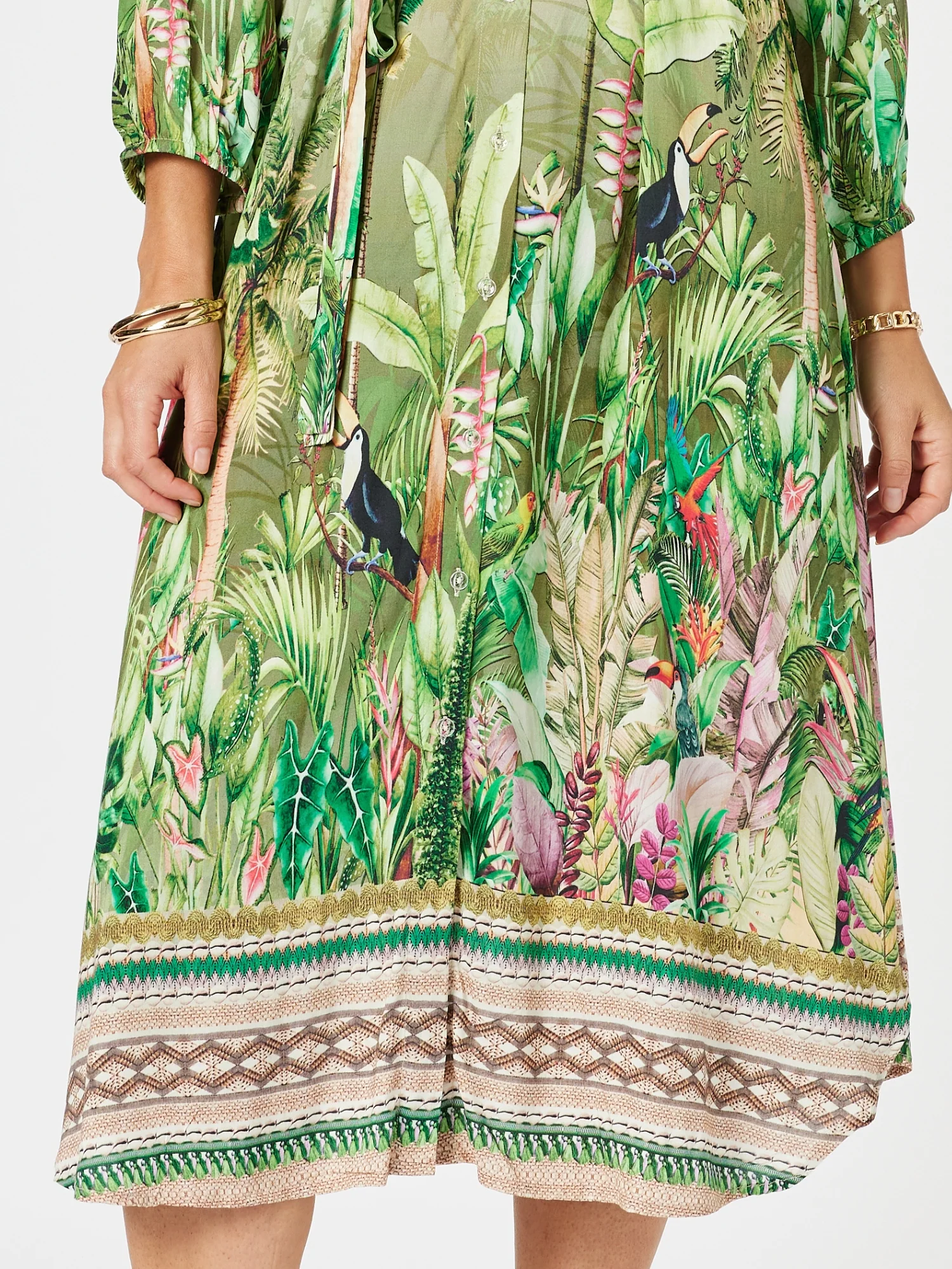 Toucan Multi Print Dress - Green Pink