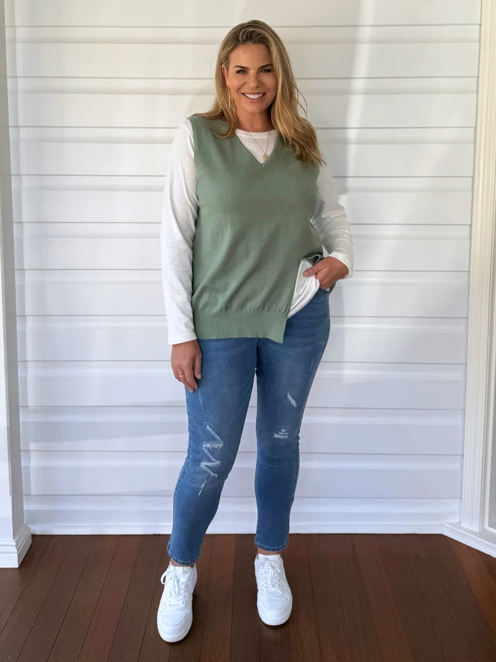 Vicky Side Split Knit Vest - Khaki