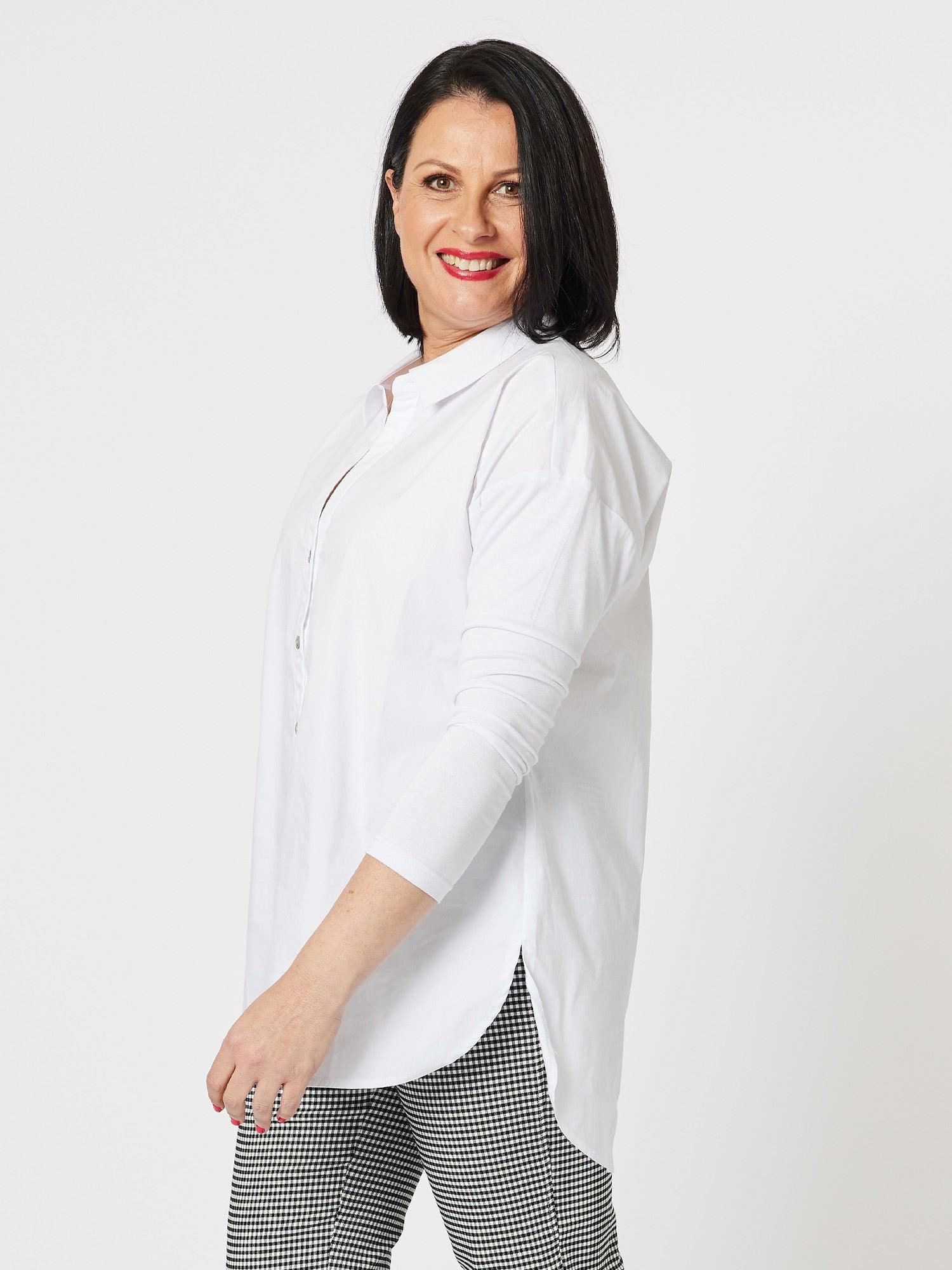 Julia Jersey Sleeve Shirt - White