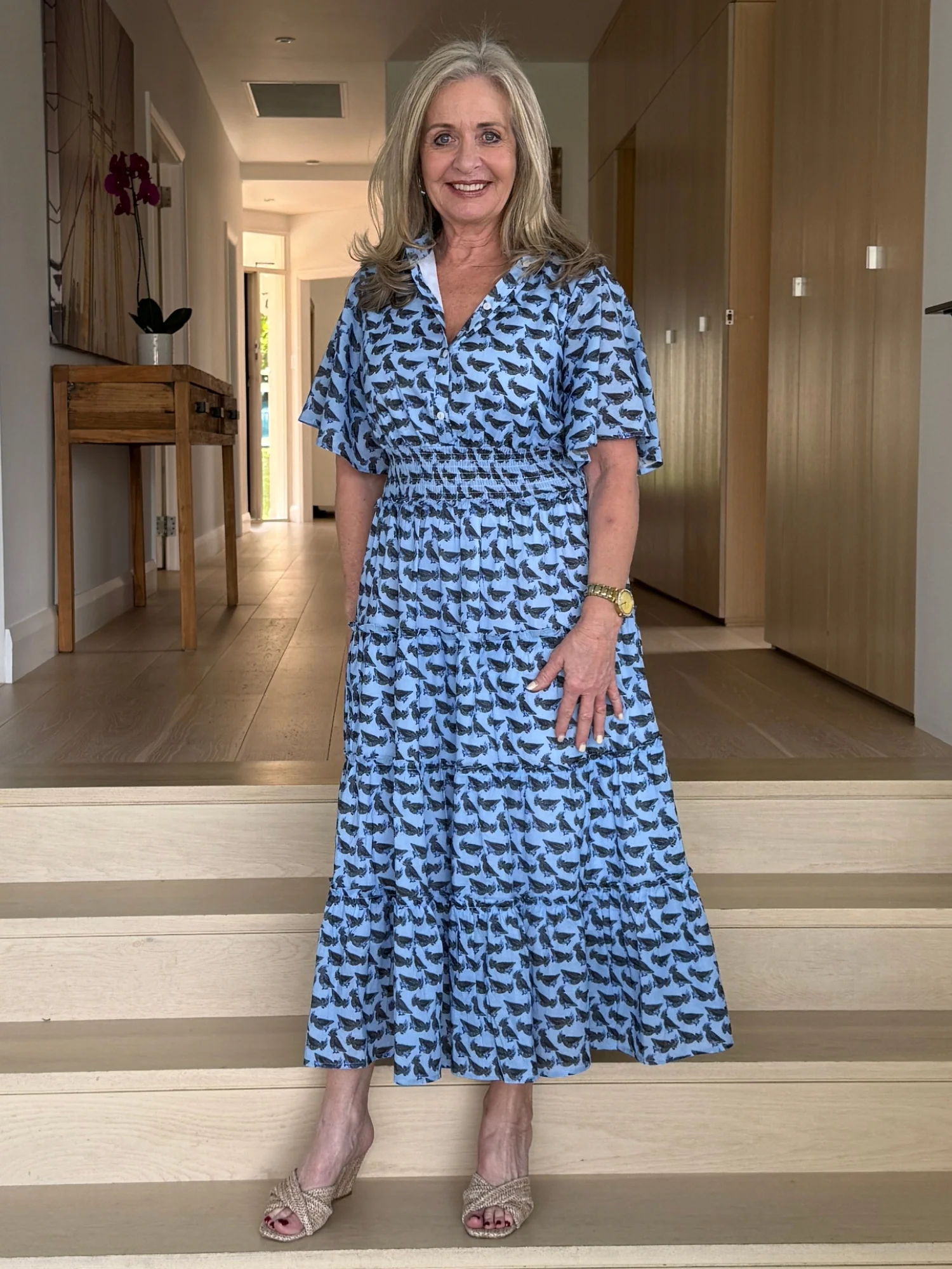 Blue Cockatoo Print Dress - Blue