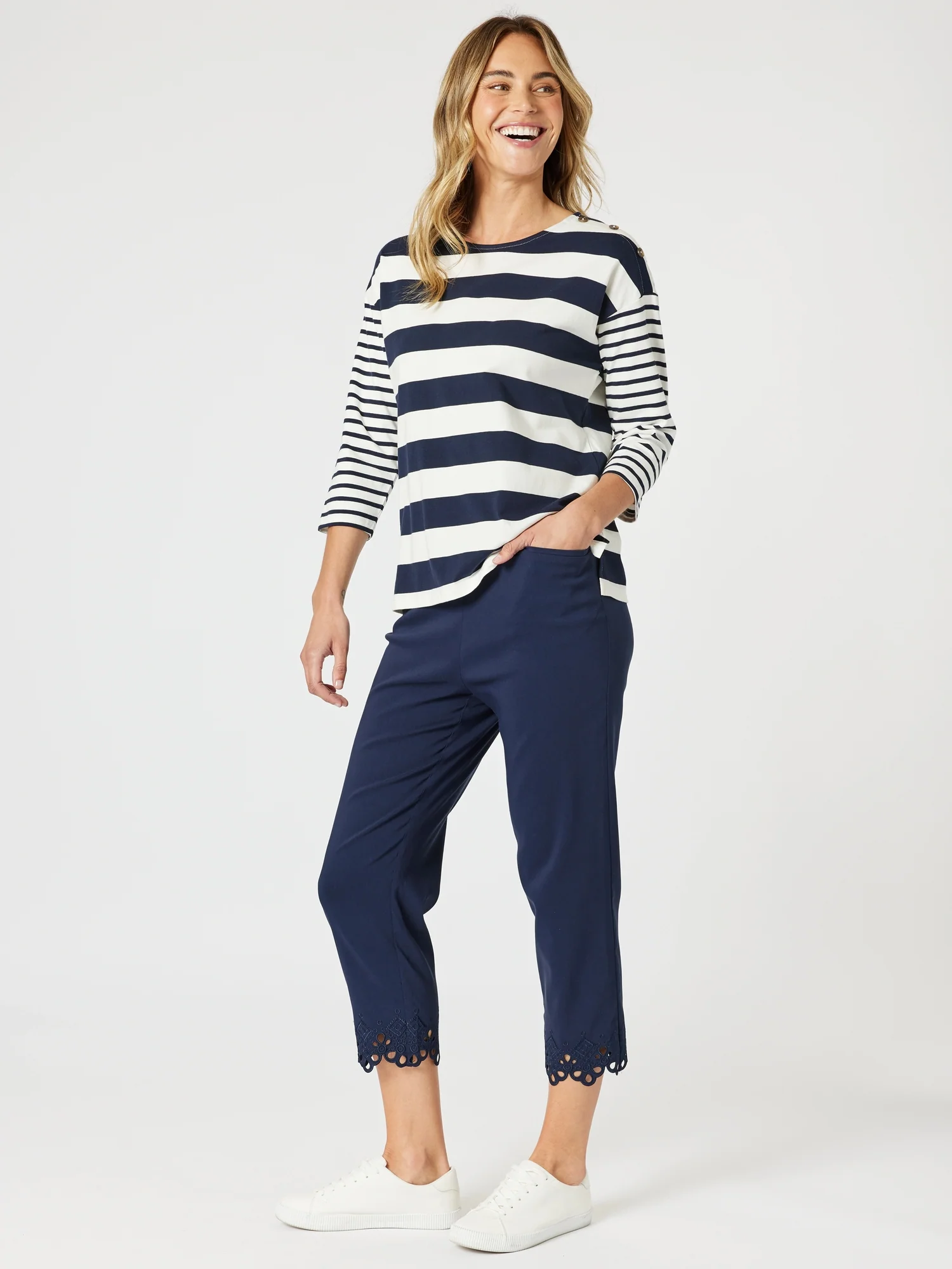 Mixed Stripe Top - Navy/White