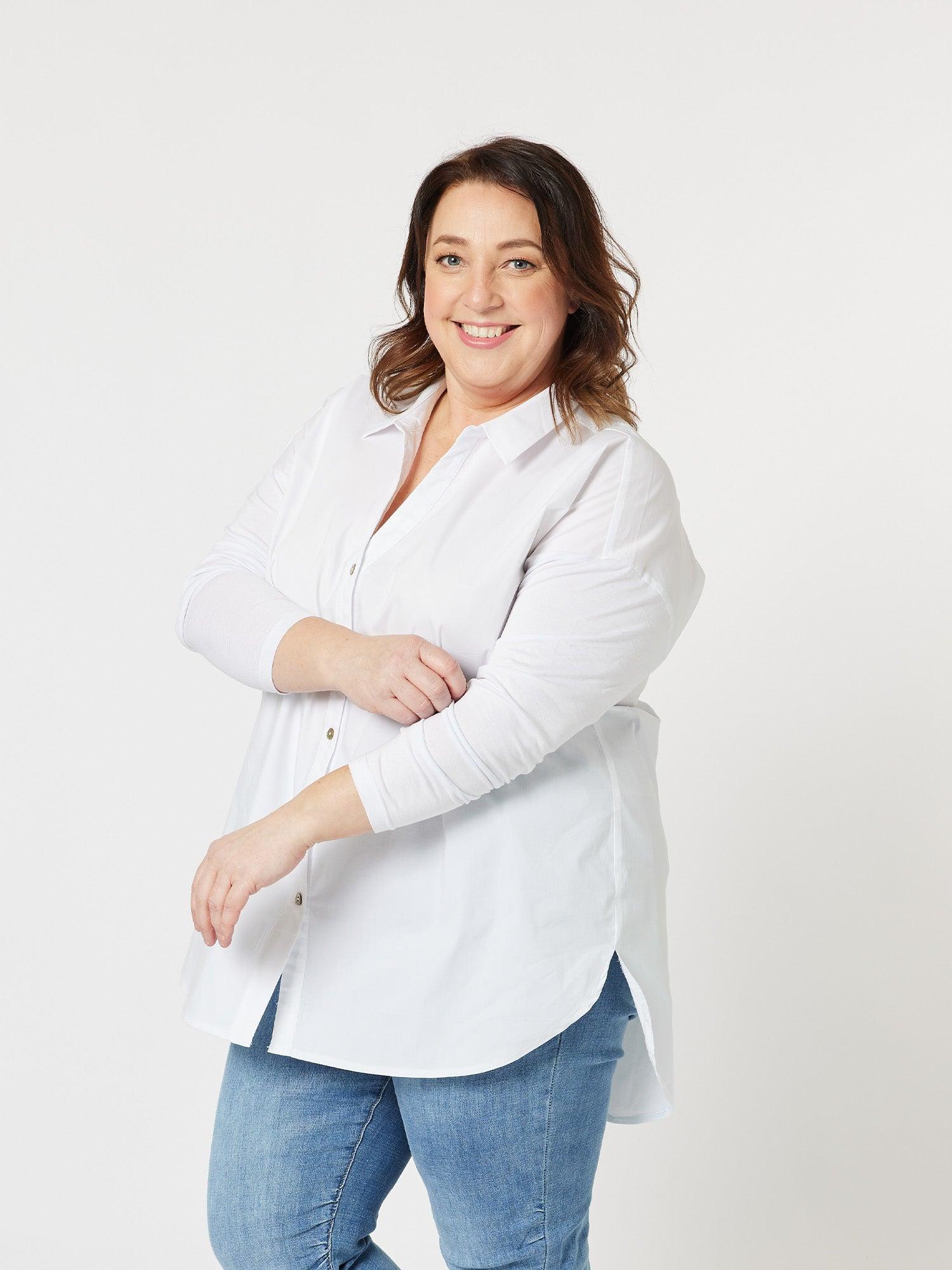 Julia Jersey Sleeve Shirt - White