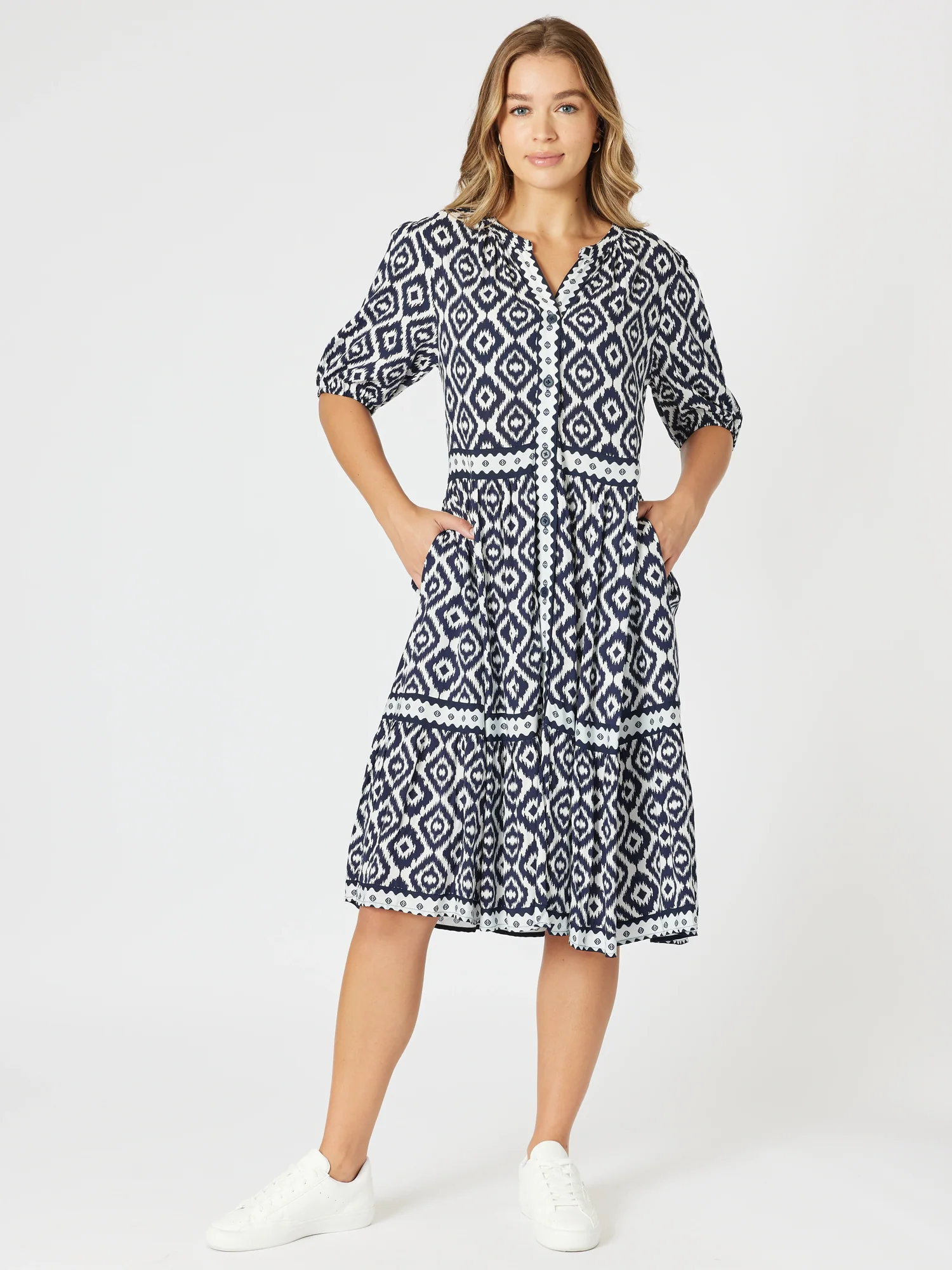 Diamonds are Forever Print Tier Dress - Navy/White