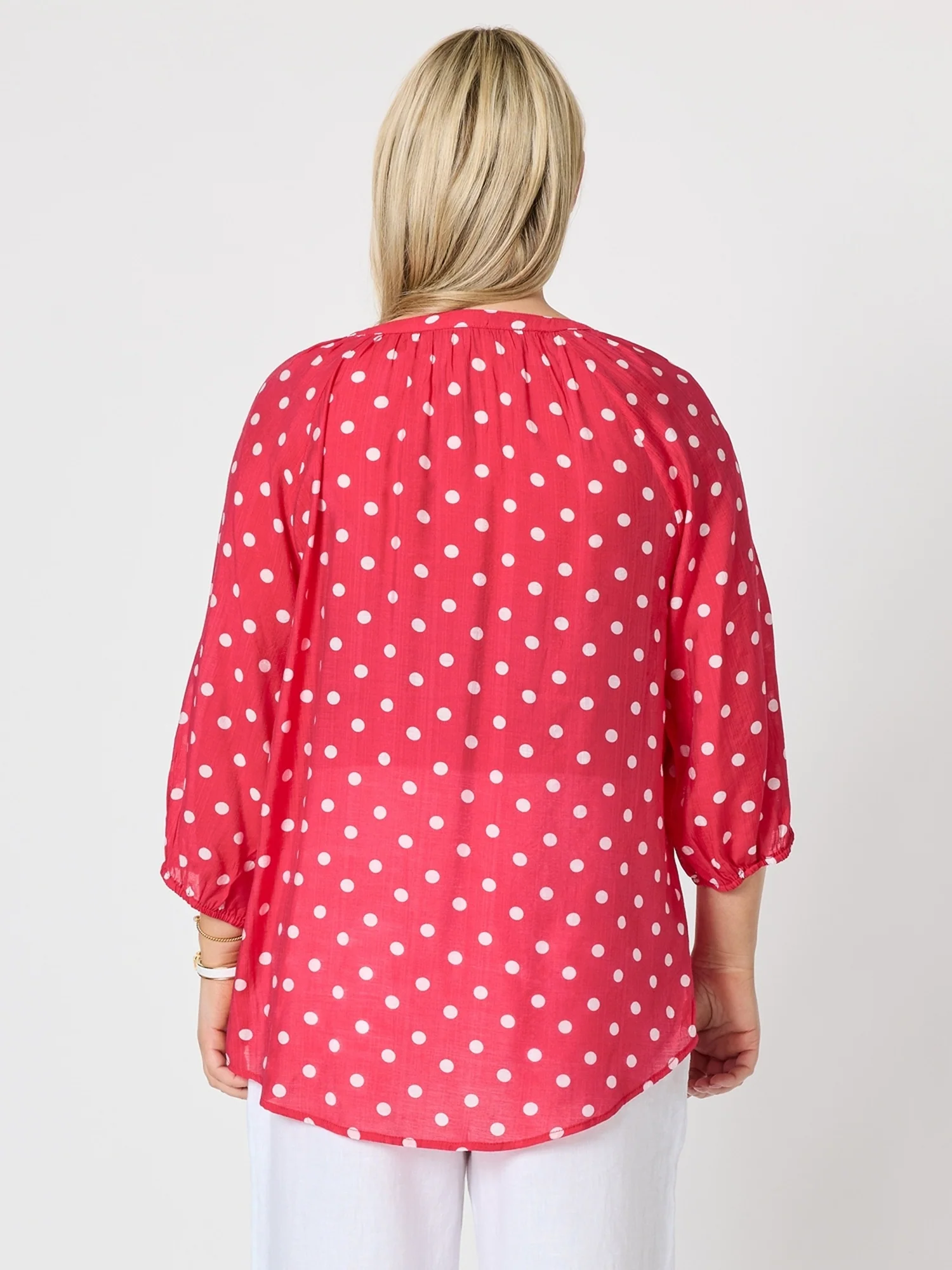 French Rose Spot Print Sheer Blouse - Red/White