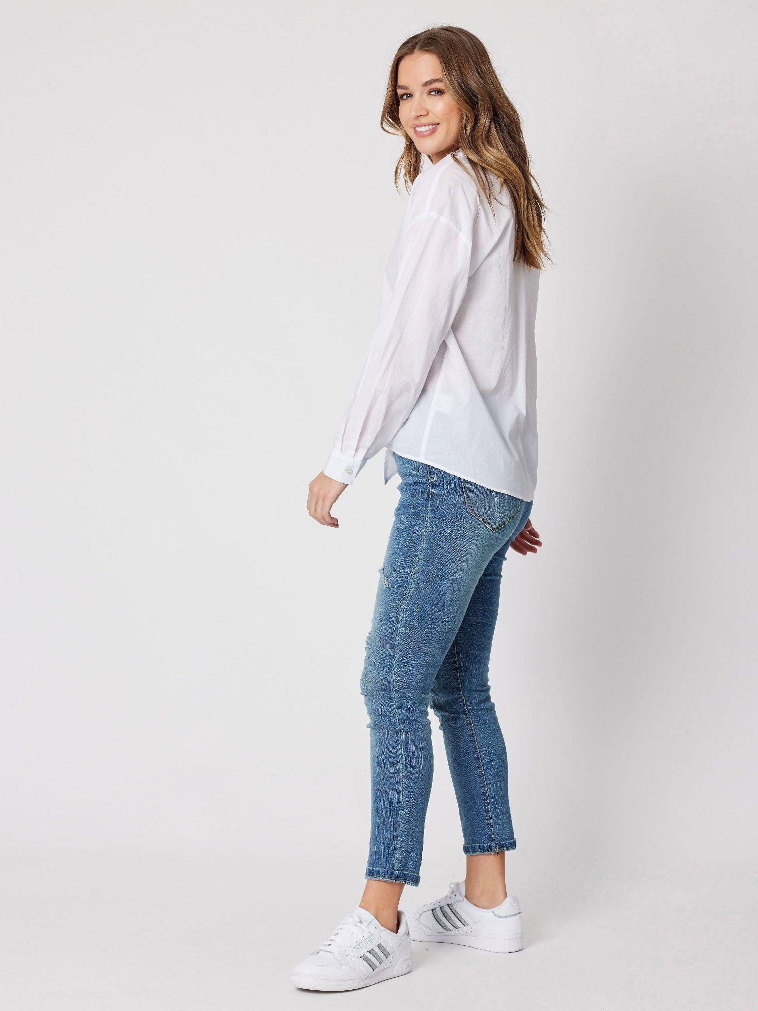 Tie Front Poplin Shirt - White