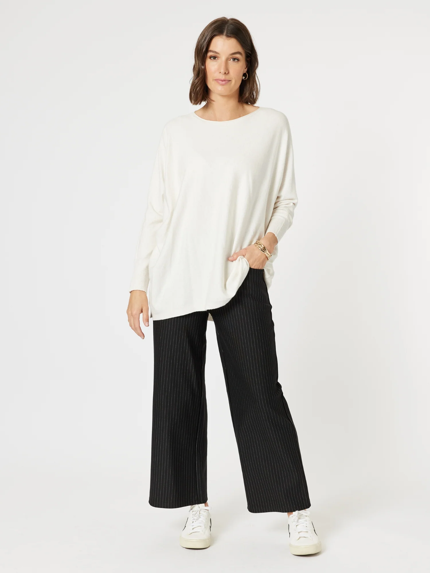 Nicky Wide Leg Pinstripe Pant - Natural/Black