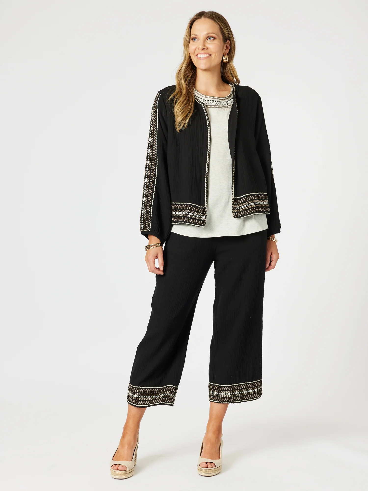 Cross Stitch Wide Leg Pant - Black