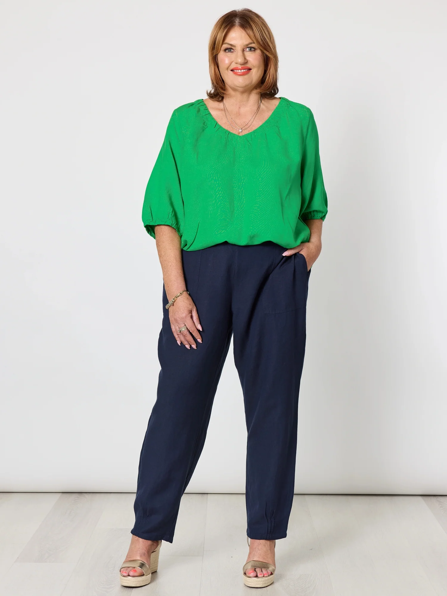 Lino V Neck Top - Elm