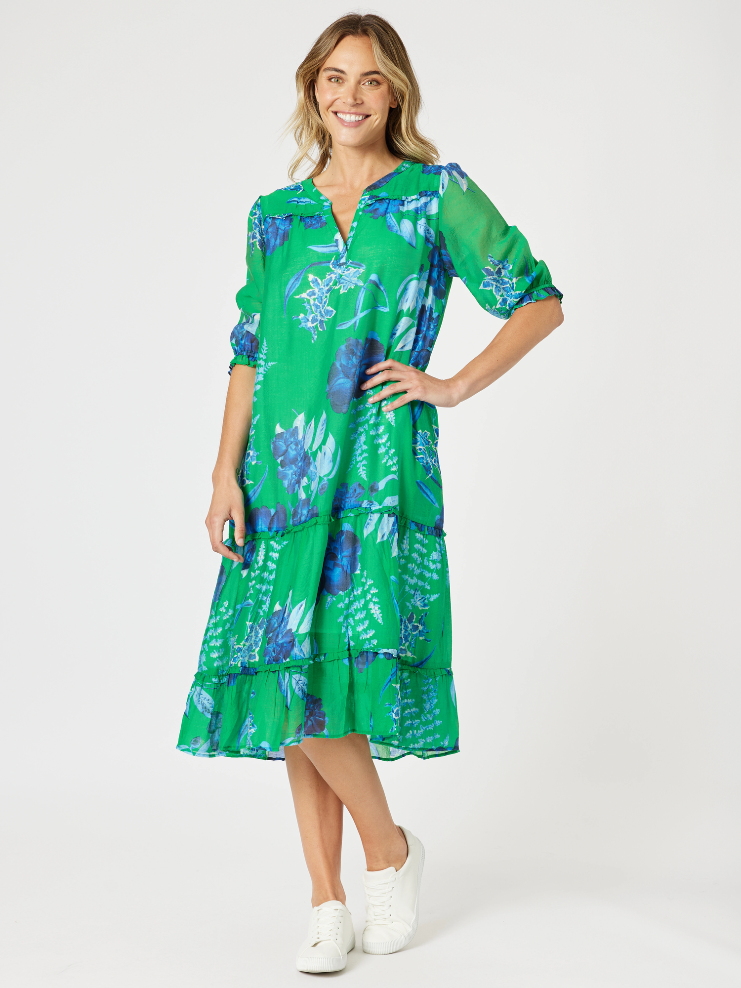 Garden Bloom Floral Print Dress - Elm Blue