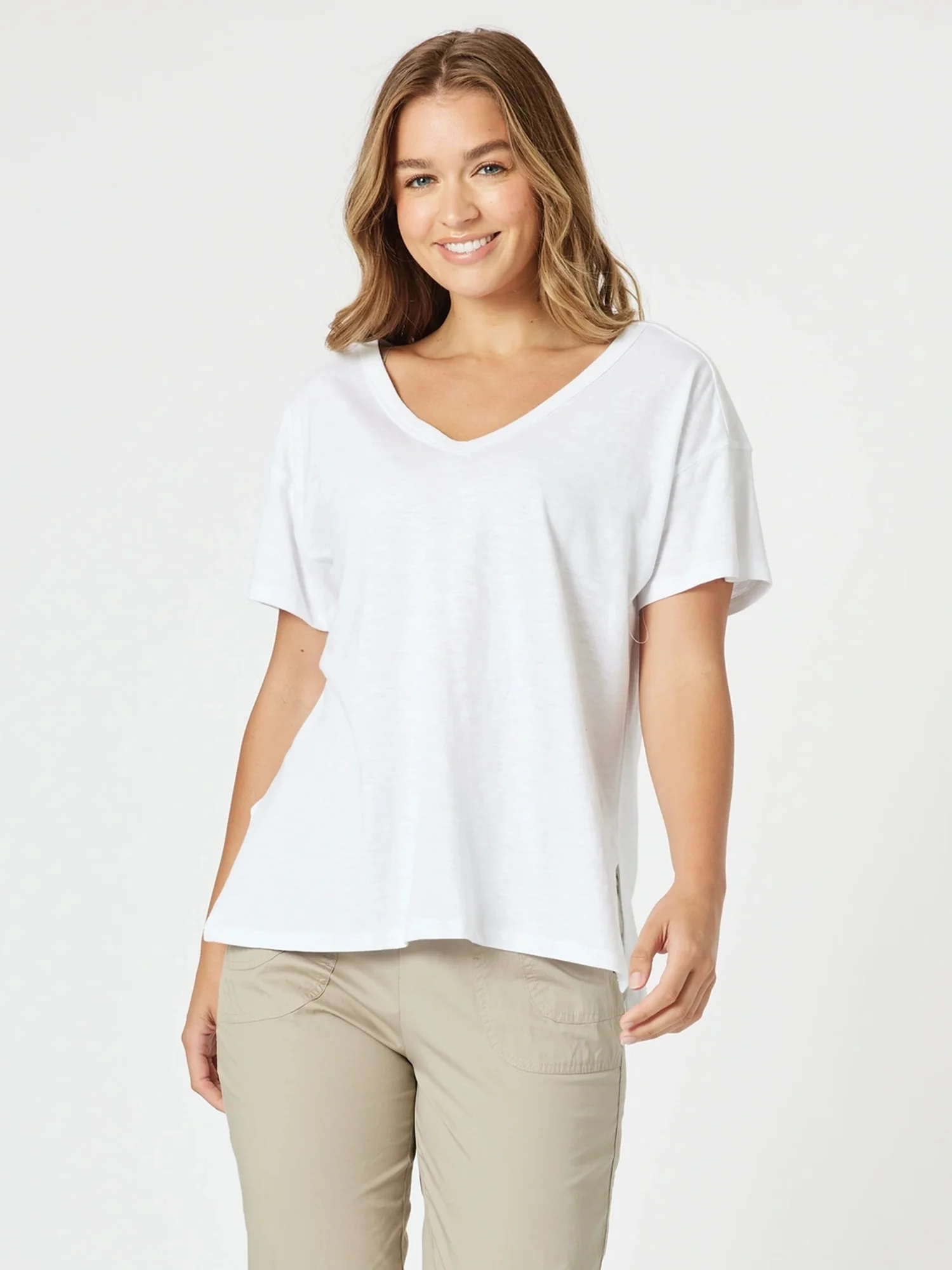 Elle V Neck Tee - White