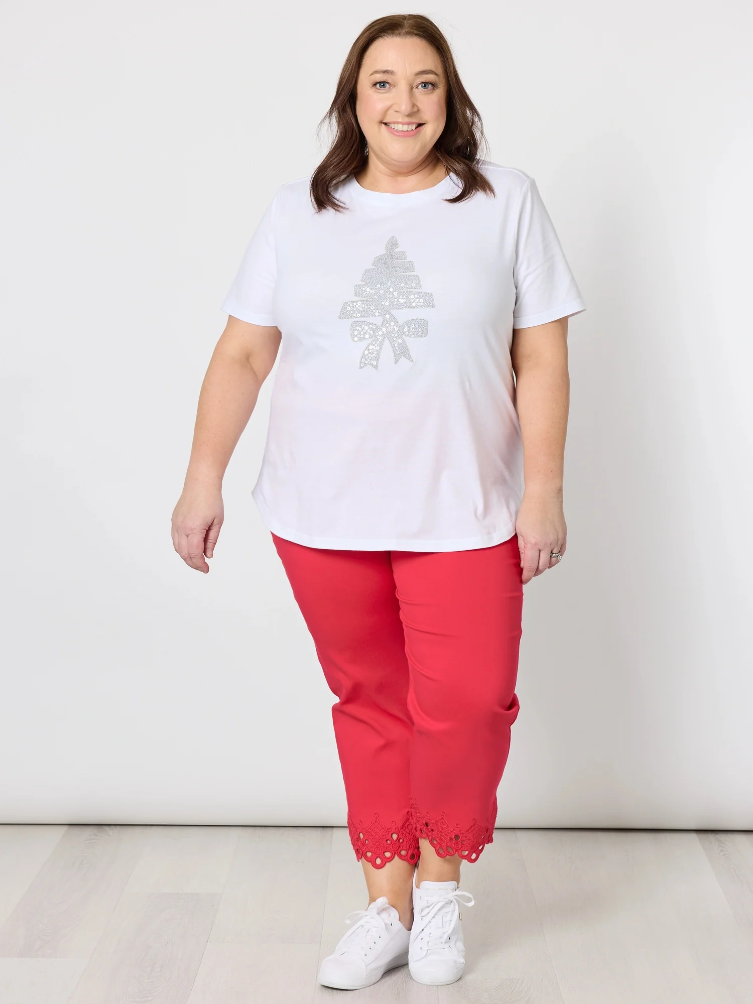 Sequin Xmas Tree Tee - White/Silver