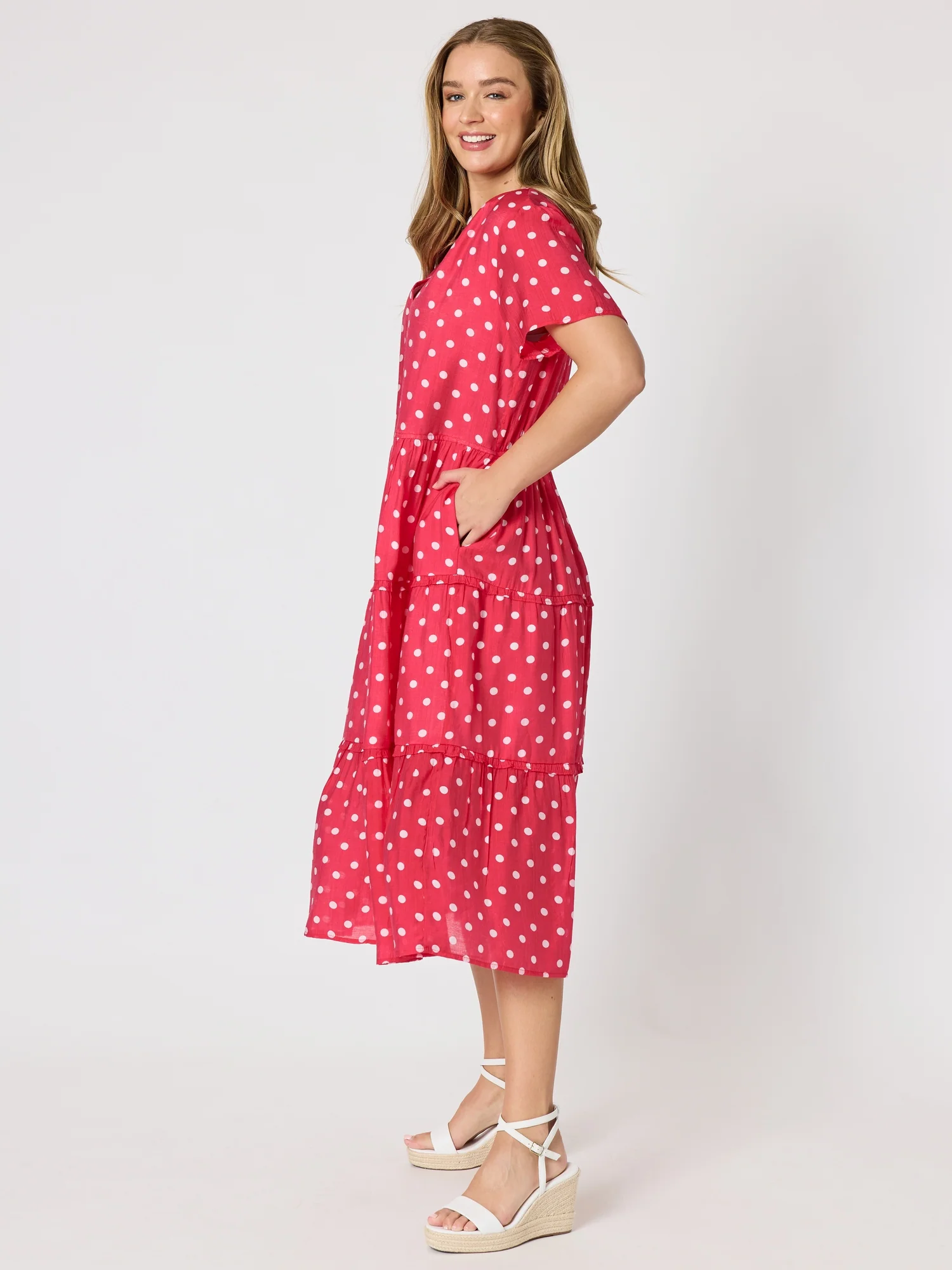 French Rose Spot Print Dress - Red/White