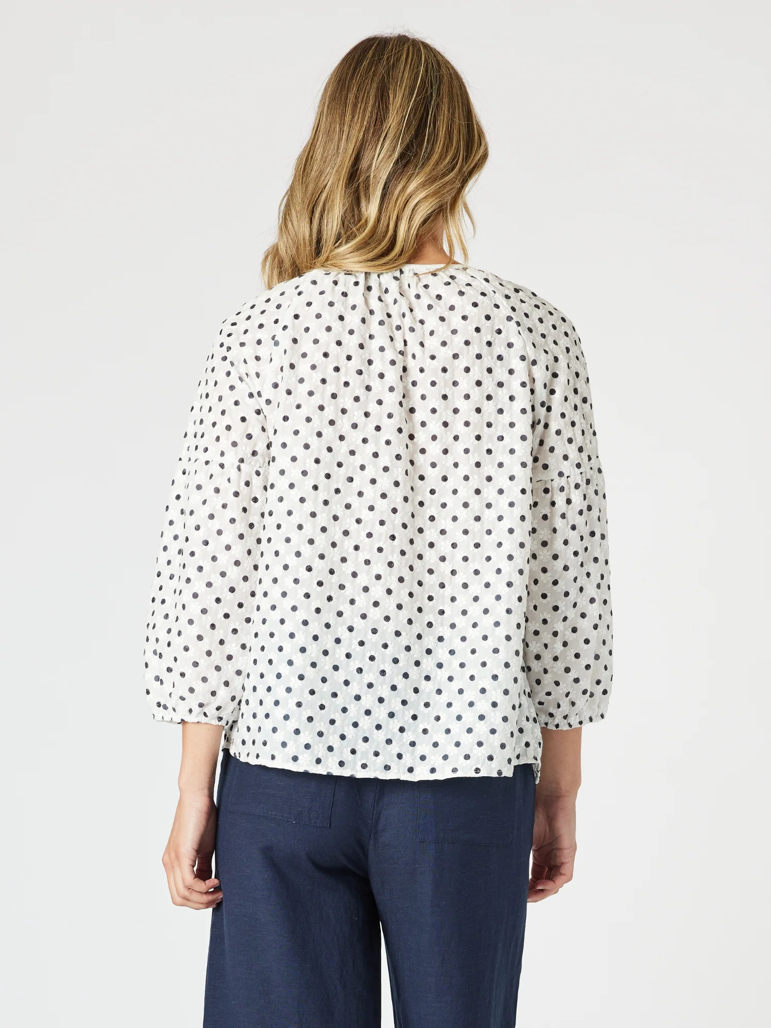 Get Dotty Embroidered Top - Navy/White