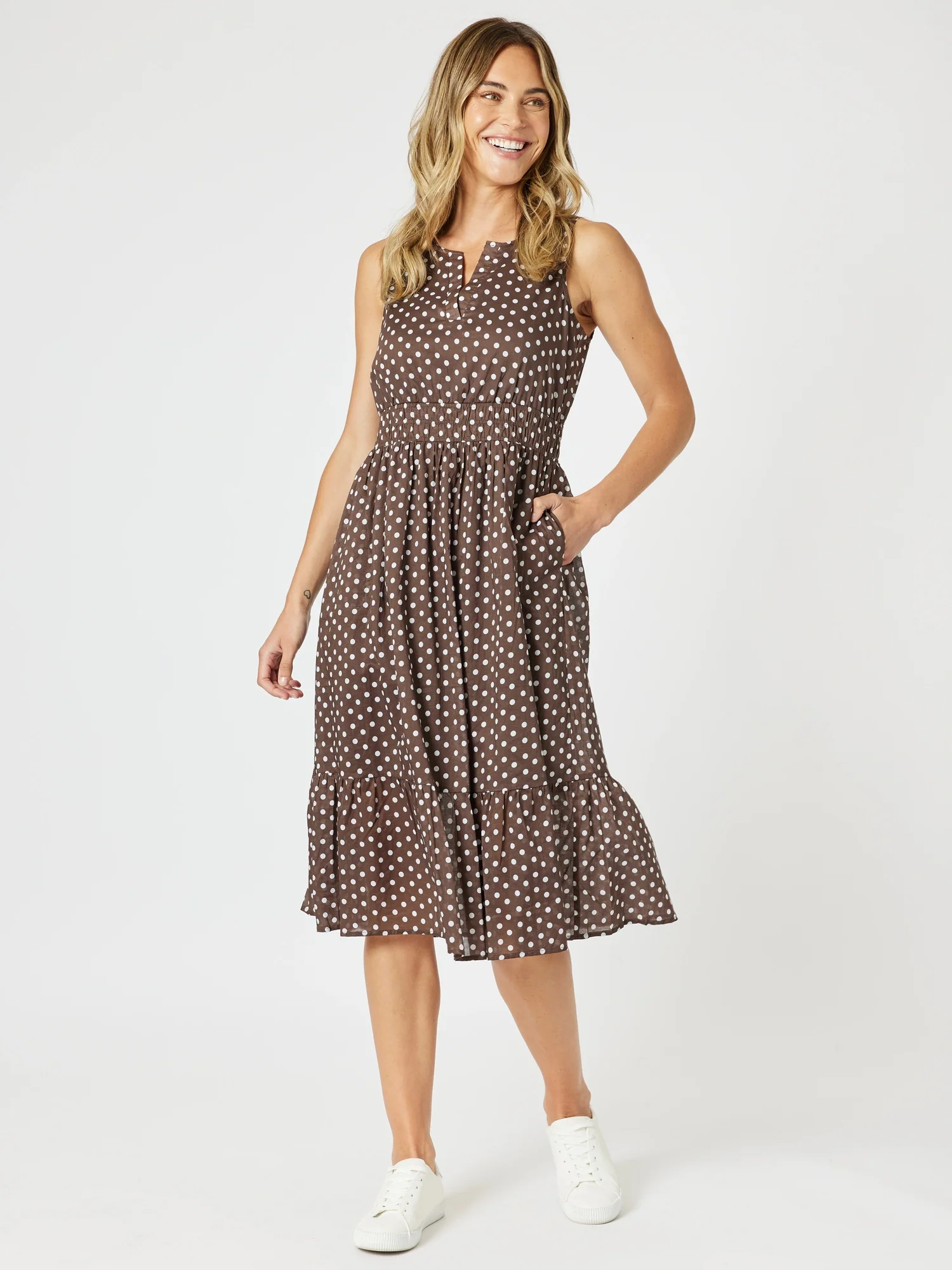 Get Spotty Print Dress - Koko White
