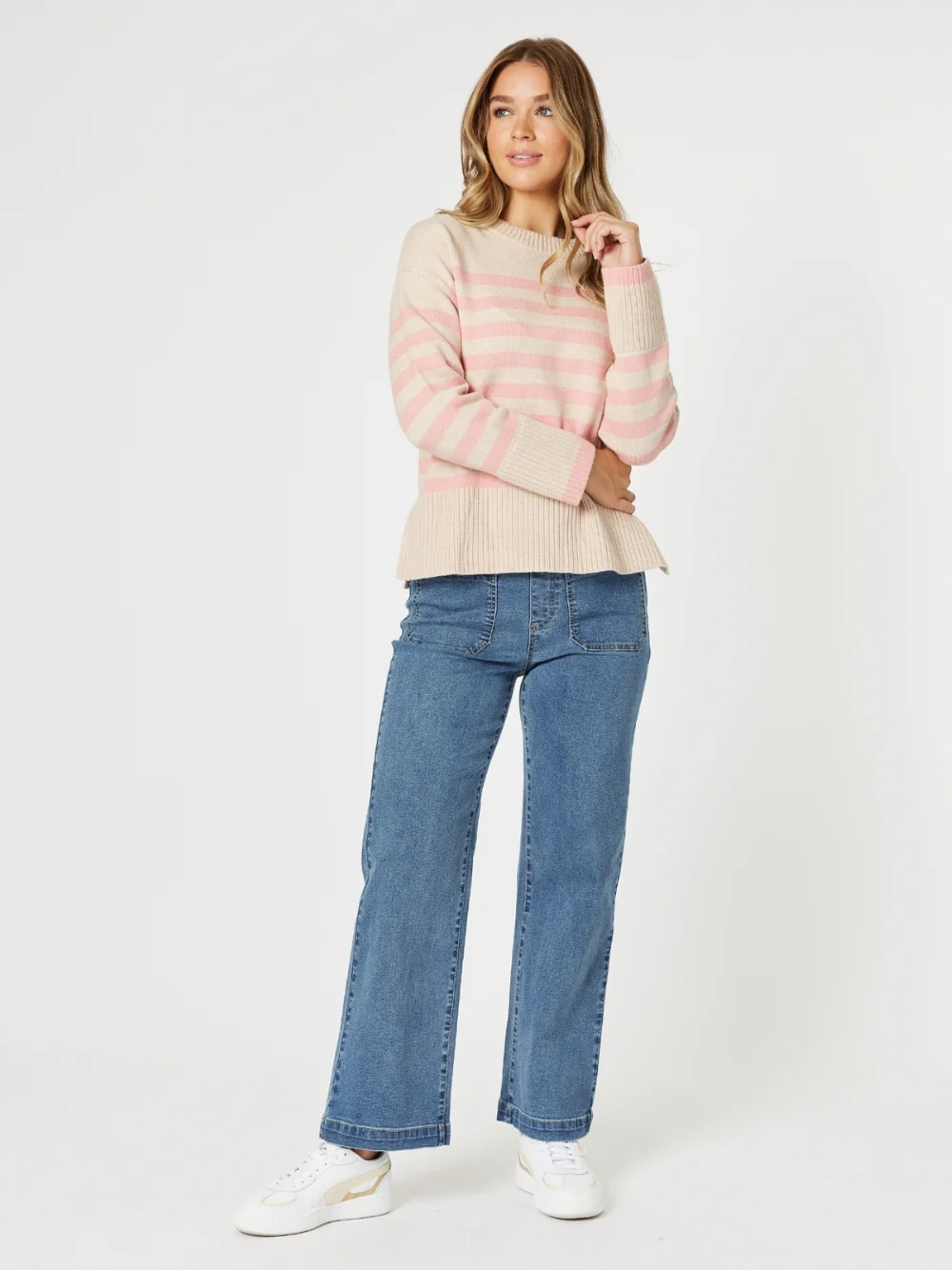 Carpenter Stretch Wide Leg Pull On Denim Jean - Washed Denim