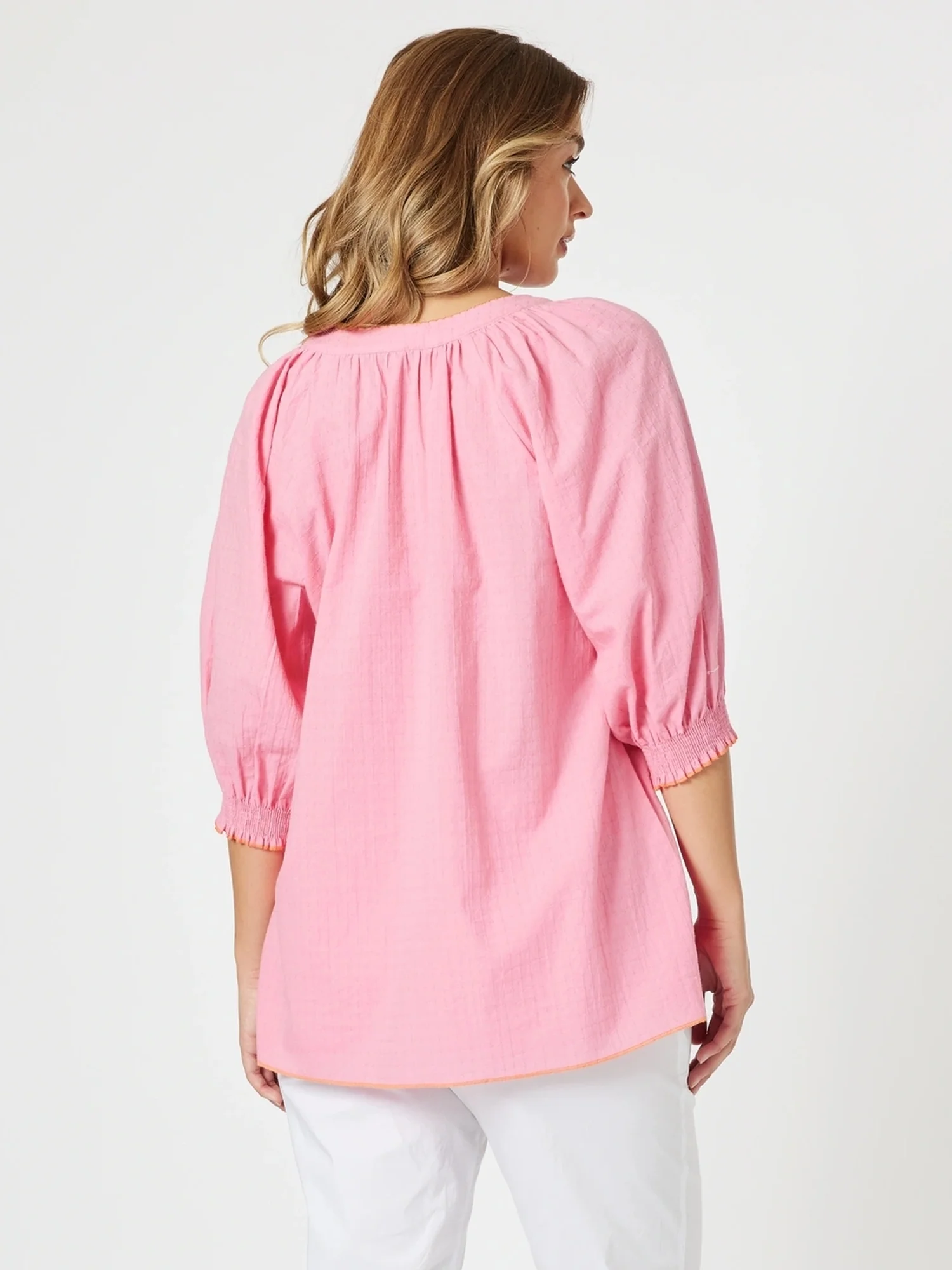 Pina Colada Embroidered Top - Pink Green