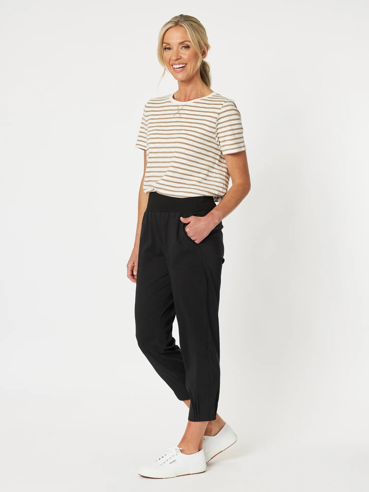 Sarah Linen Pleat Hem Pant - Black