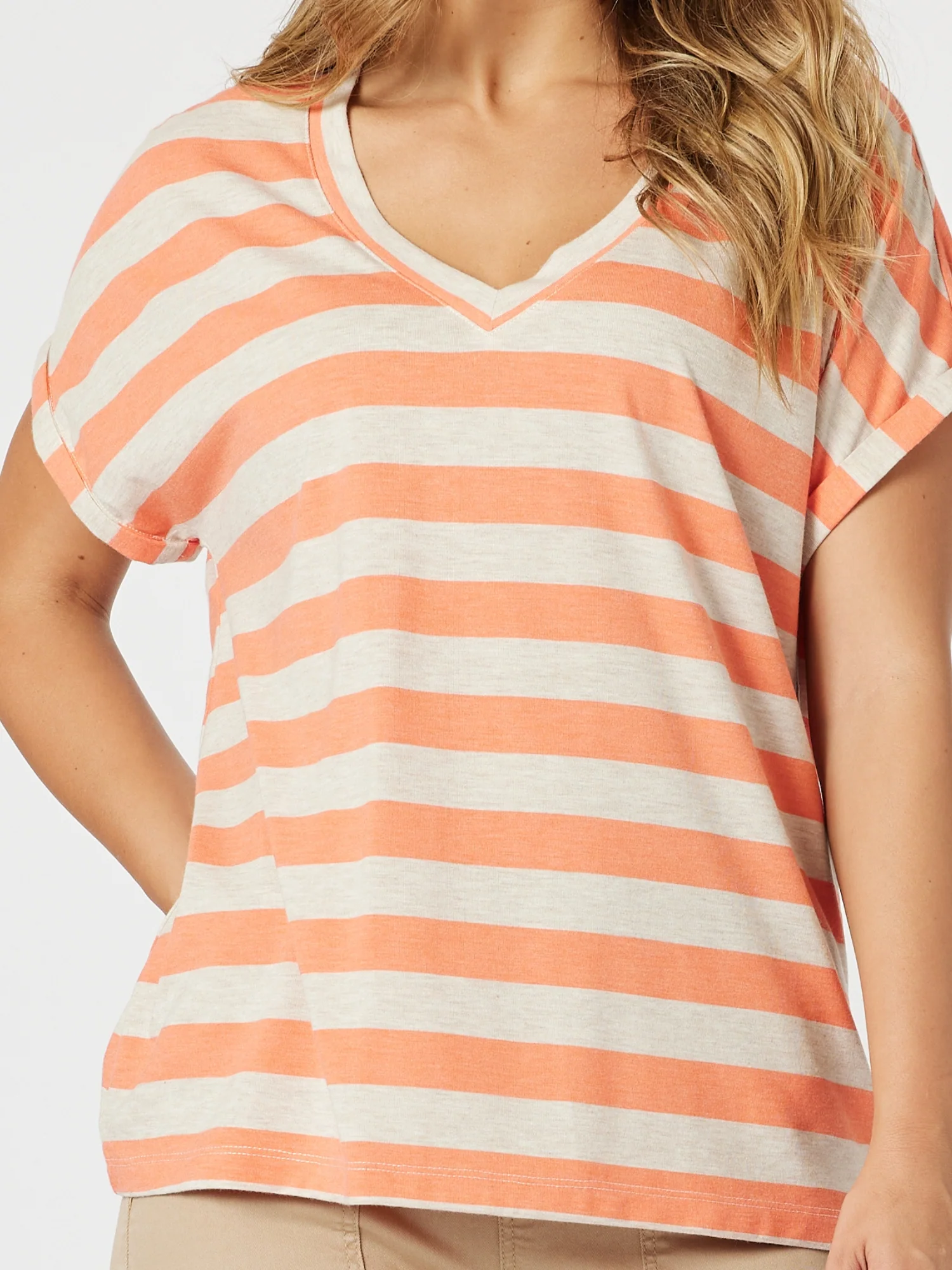 Addison Stripe Print Tee - Mango Natural