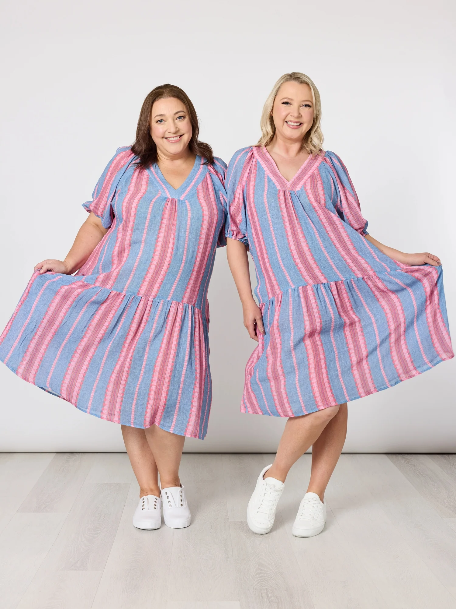 Bloom Stripe Print Dress - Indigo Pink