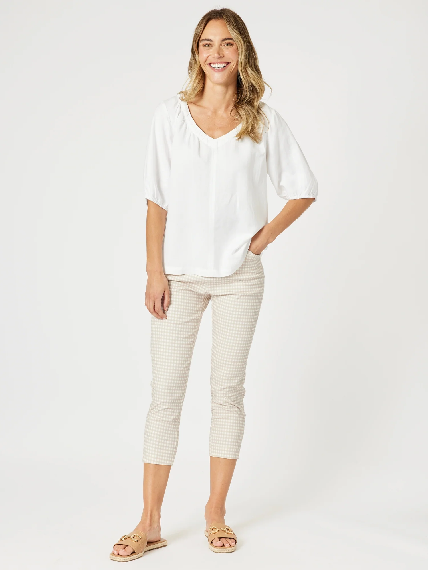 Lino V Neck Top - White