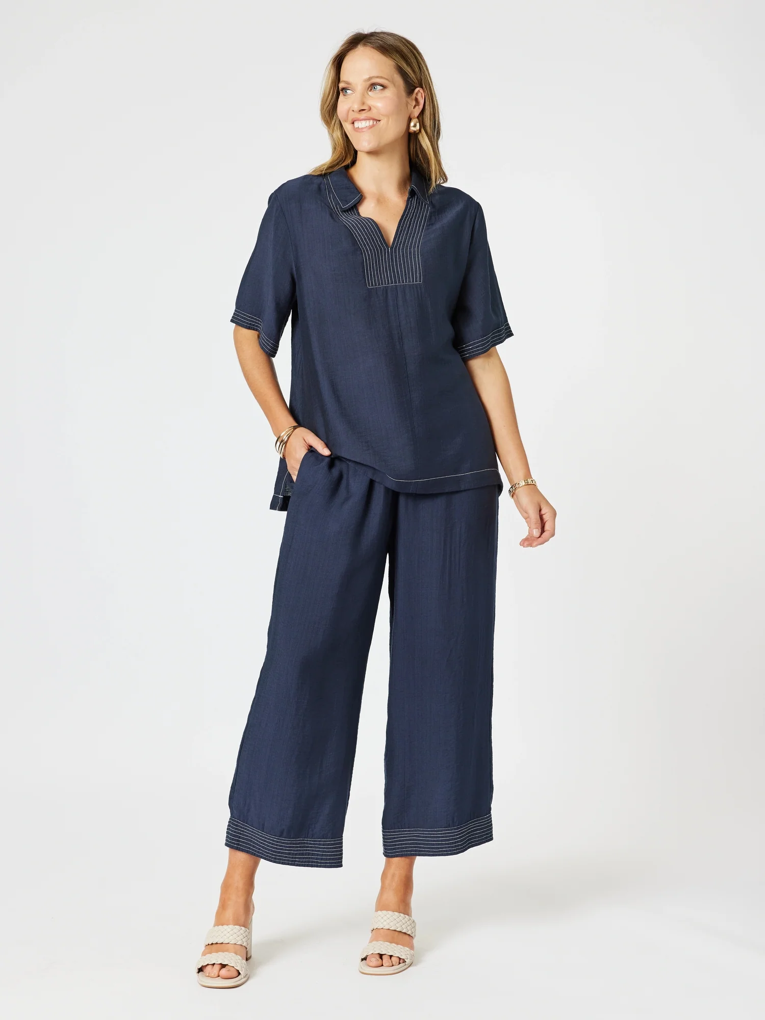 Top Stitch Detail Top - Navy