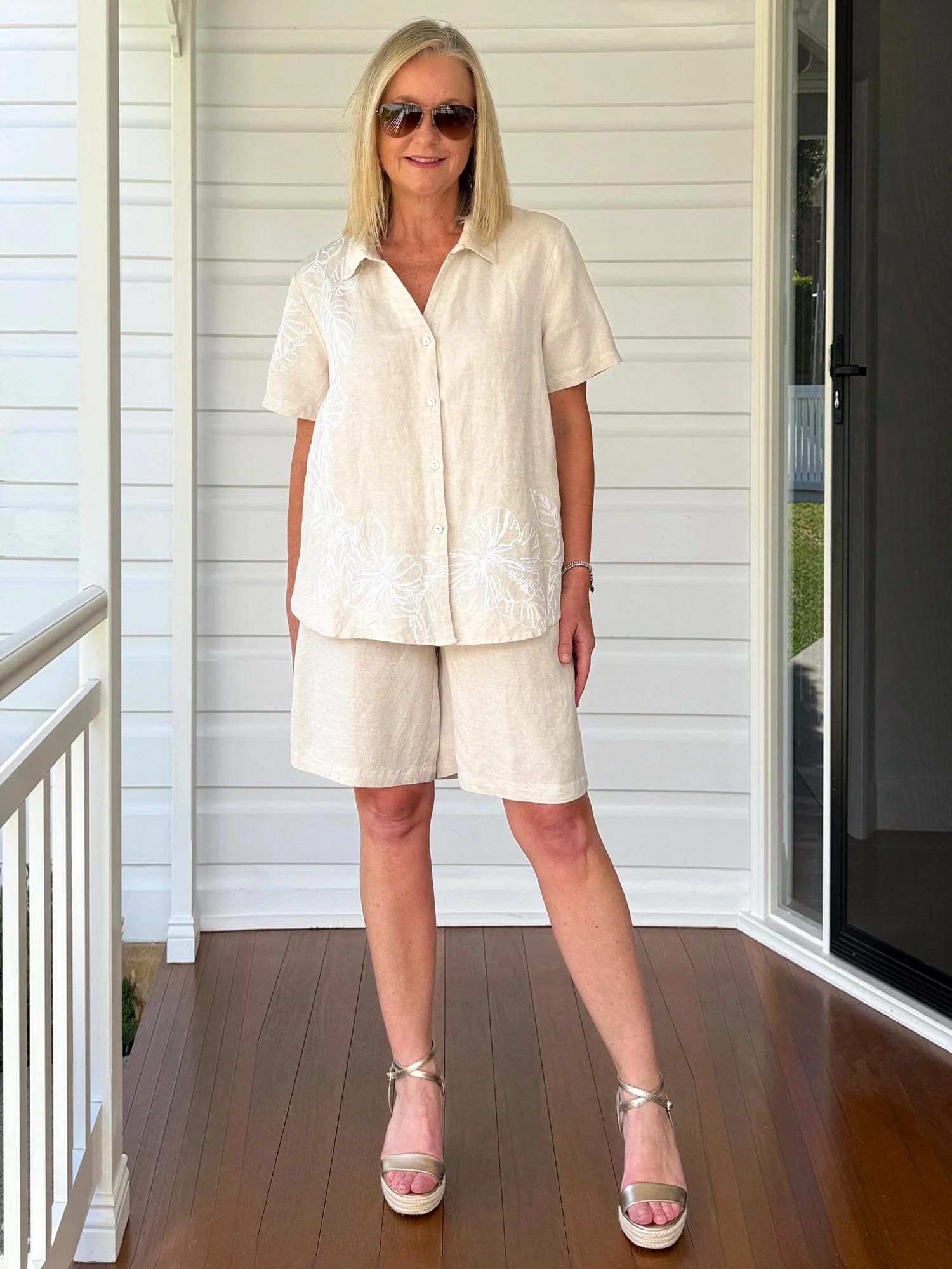 Lino Embroidered Shirt - Natural/White