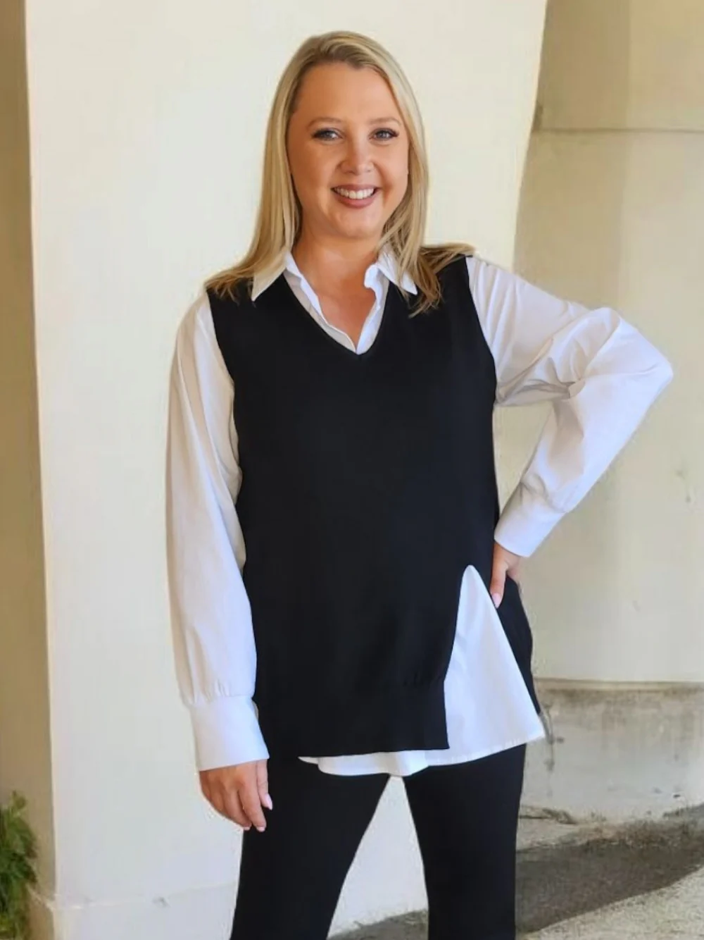 Vicky Side Split Knit Vest - Black