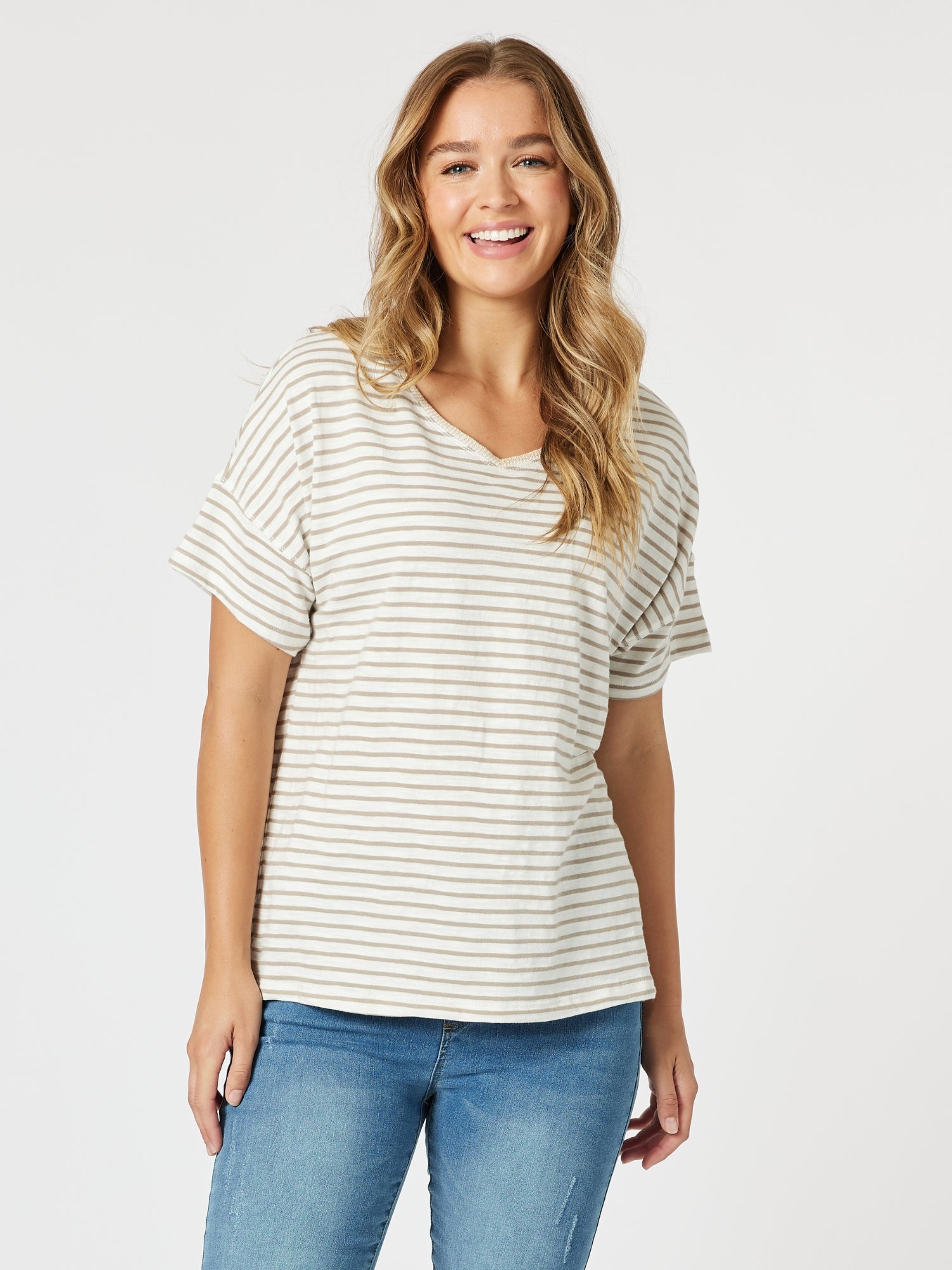 Tyla Stripe Tee - Natural/White