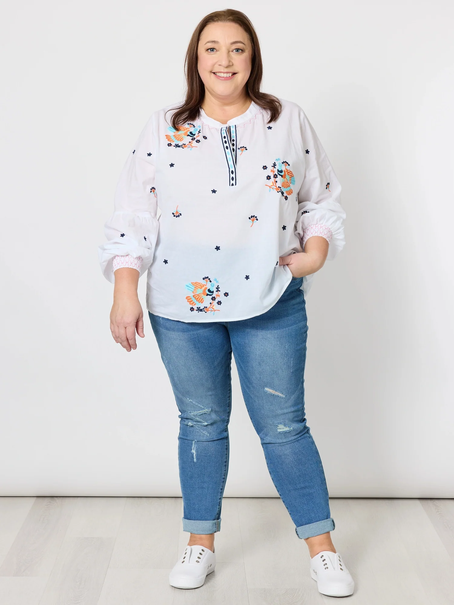 Birdie Embroidered Blouse - White Multi