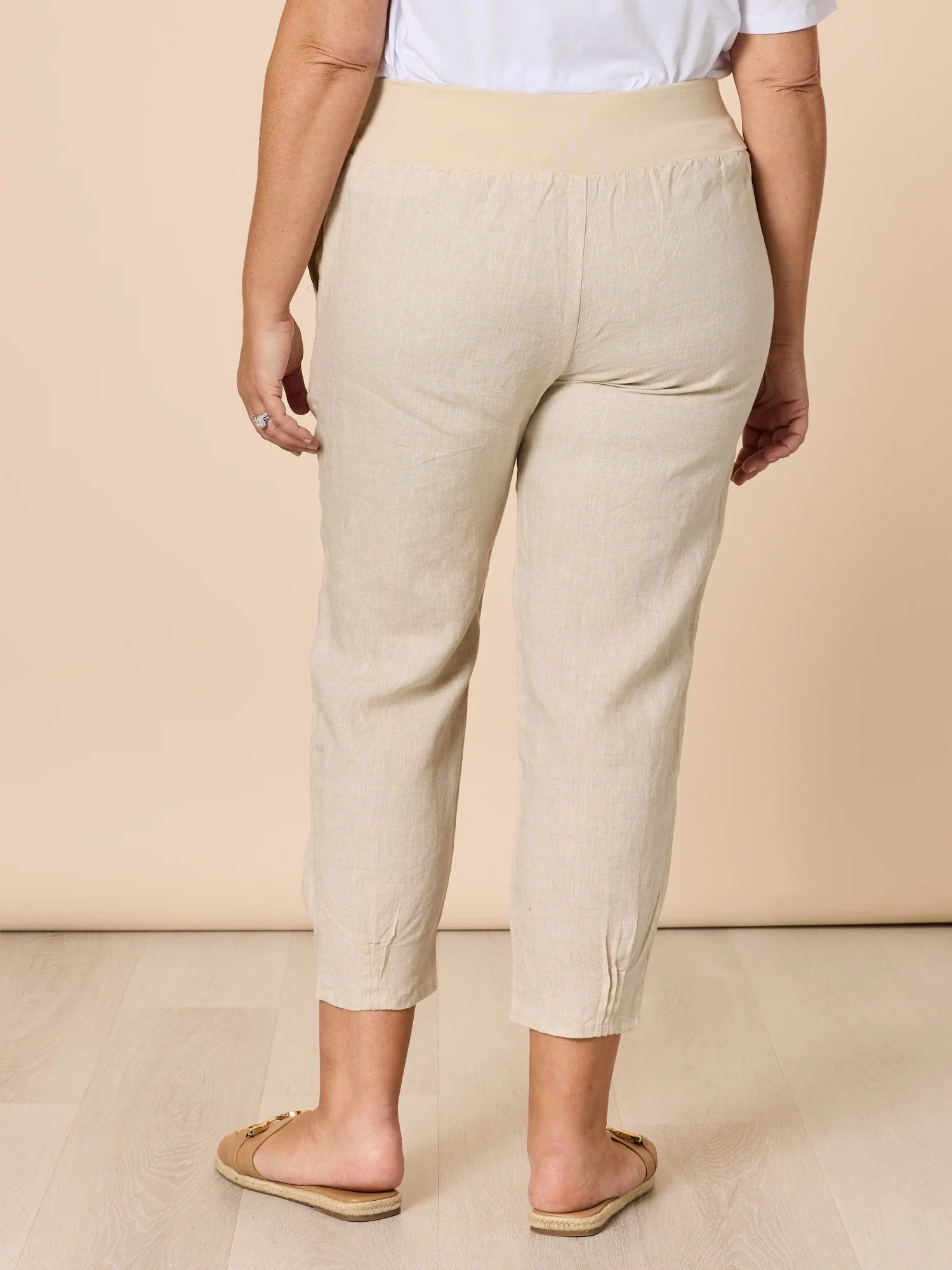 Sarah Linen Pleat Hem Pant - Natural