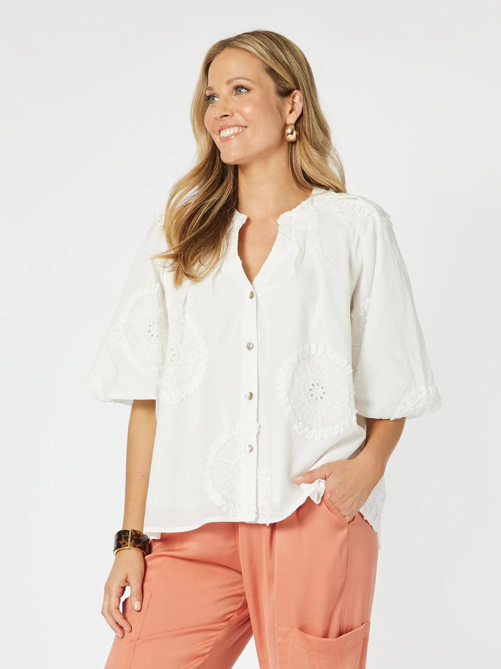 Emanuella Embroidered Jacket - White