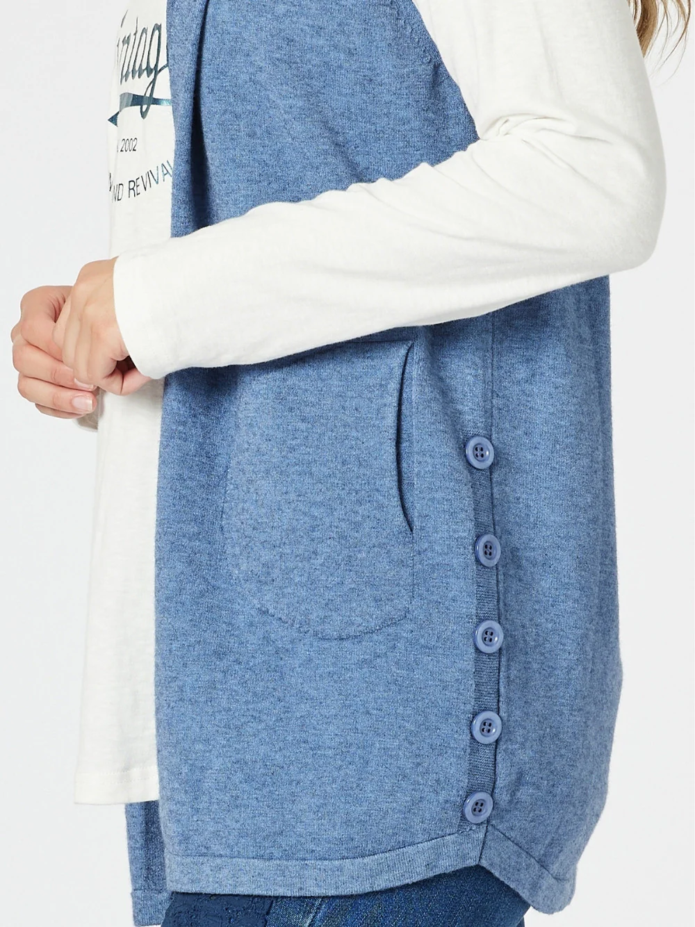 Ollie Side Button Vest - Indigo