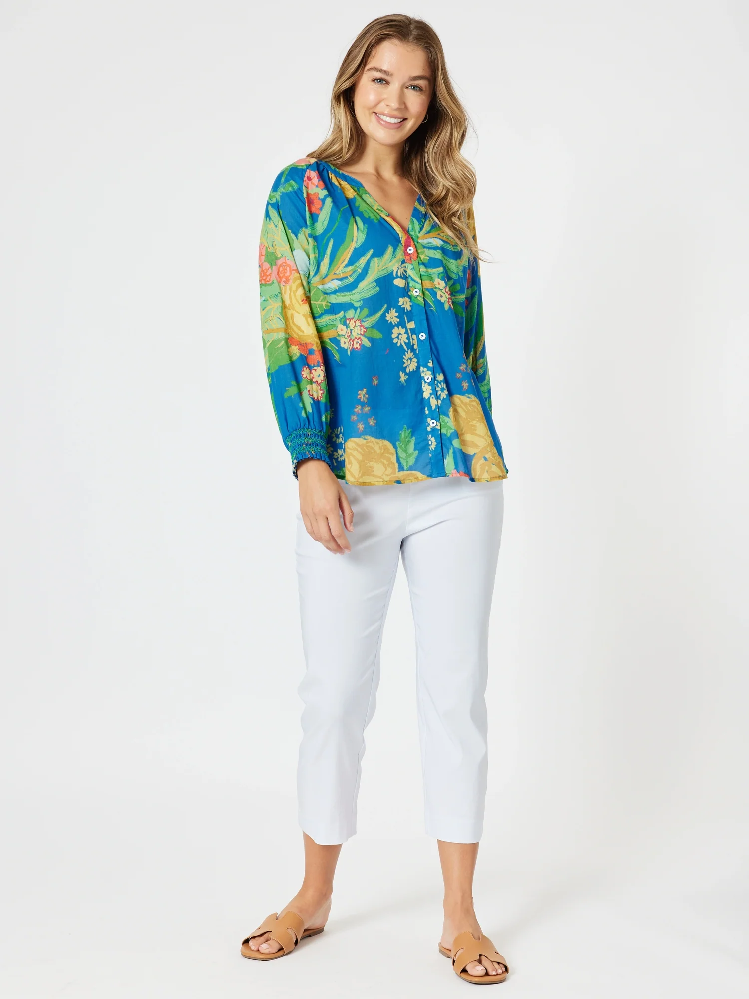 Tropics Floral Print Sheer Top - Blue/Multi