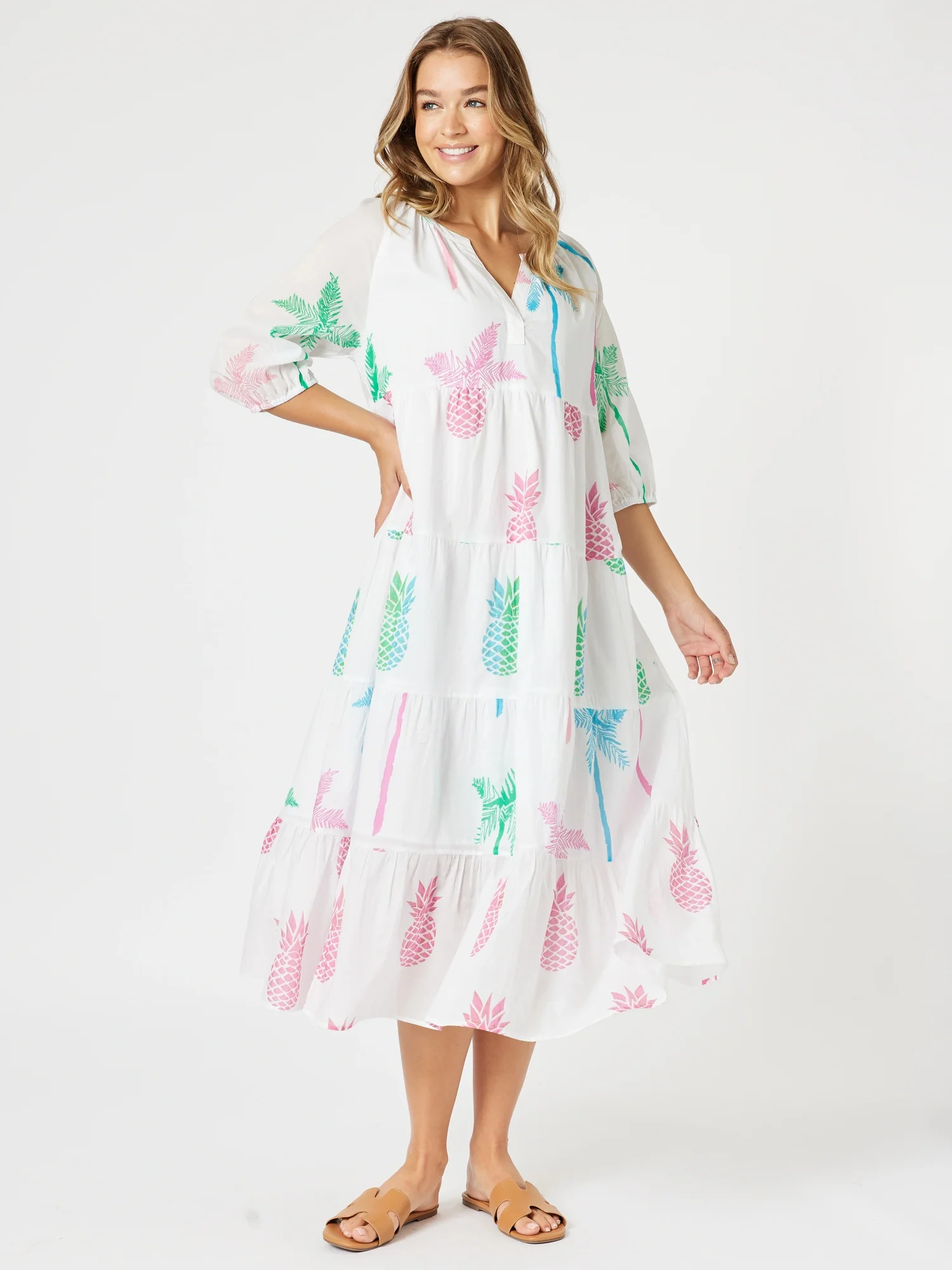 Pina Colada Pineapple Print Dress - White Multi