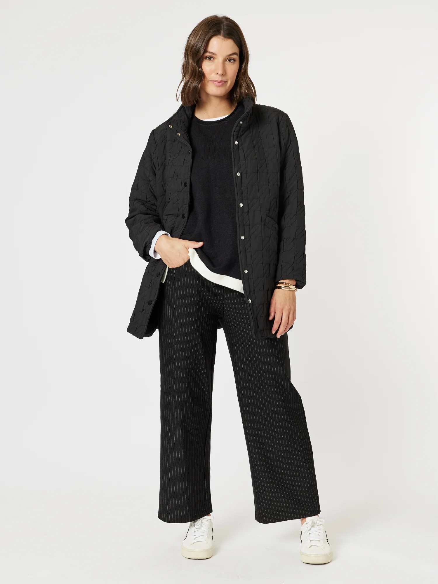 Nicky Wide Leg Pinstripe Pant - Natural/Black