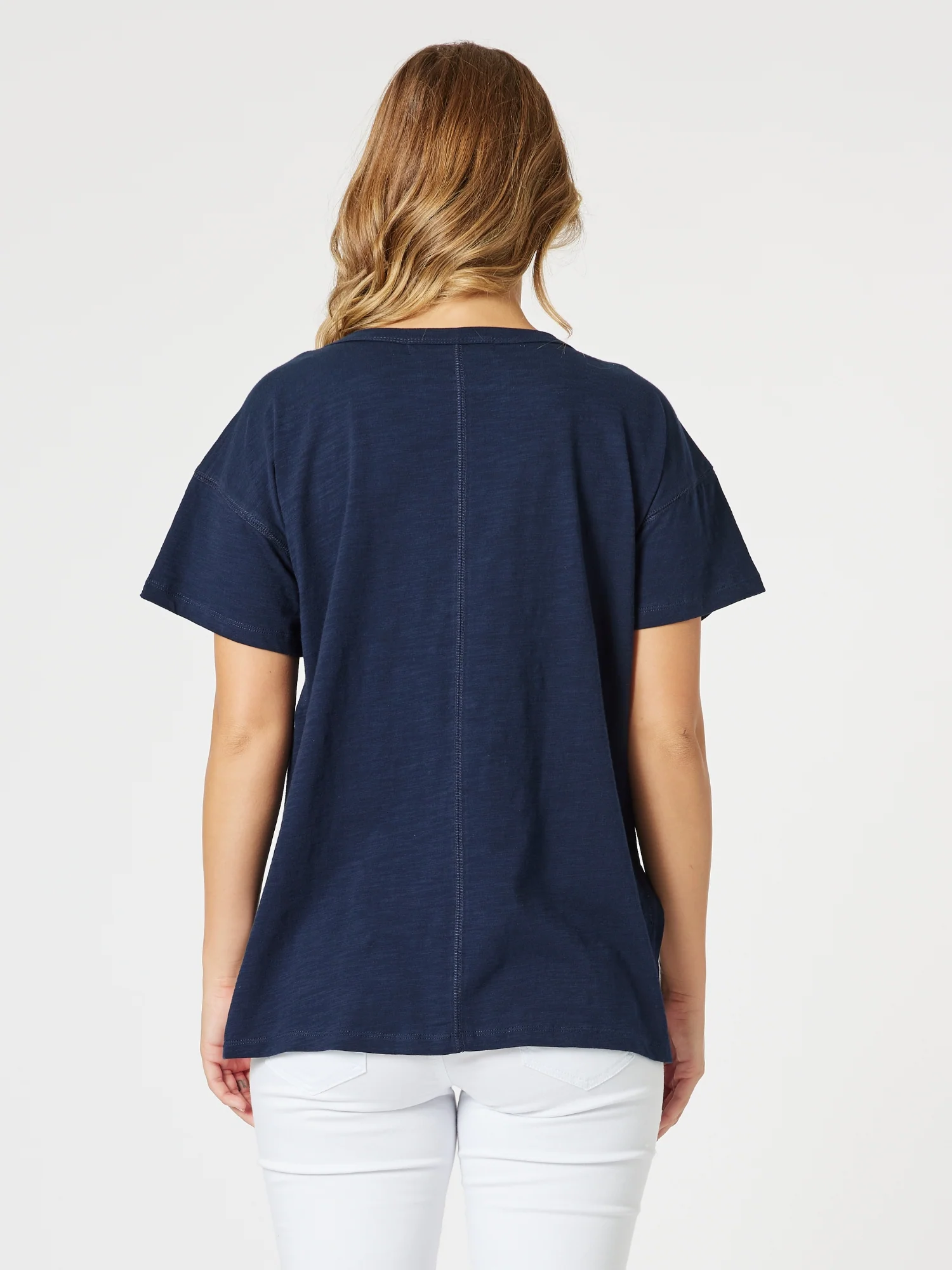 Elle V Neck Tee - Navy