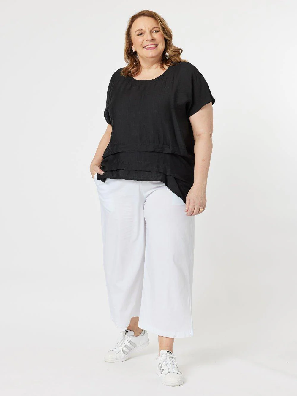 Piatto Pleat Front Top - Black