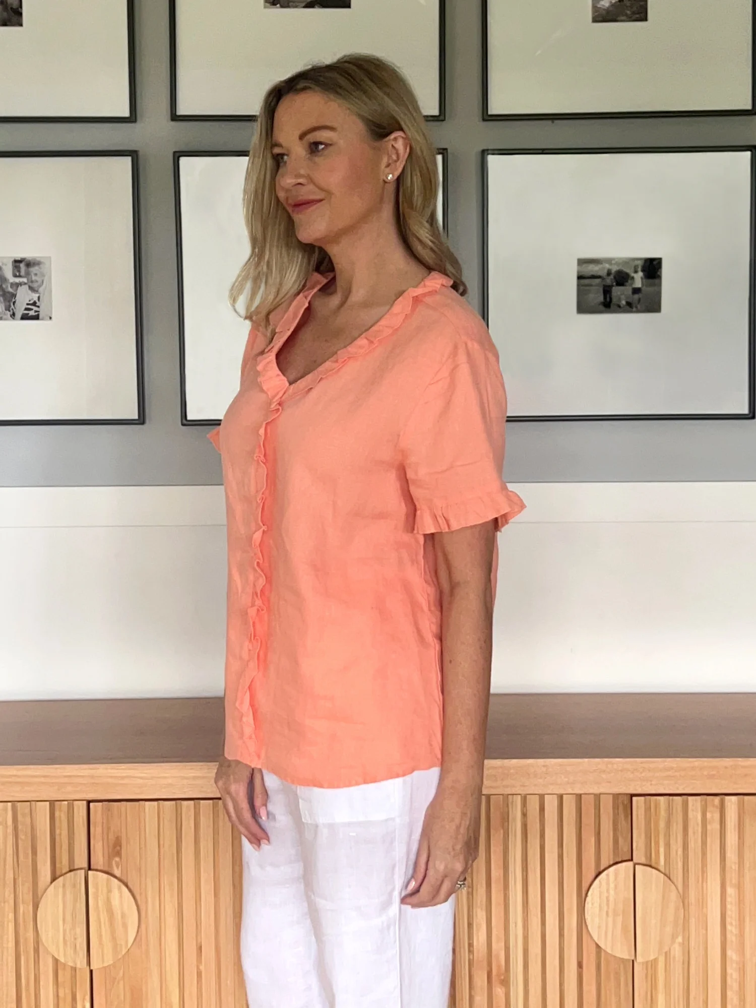 Tiffany Ruffle Linen Top - Mandarine