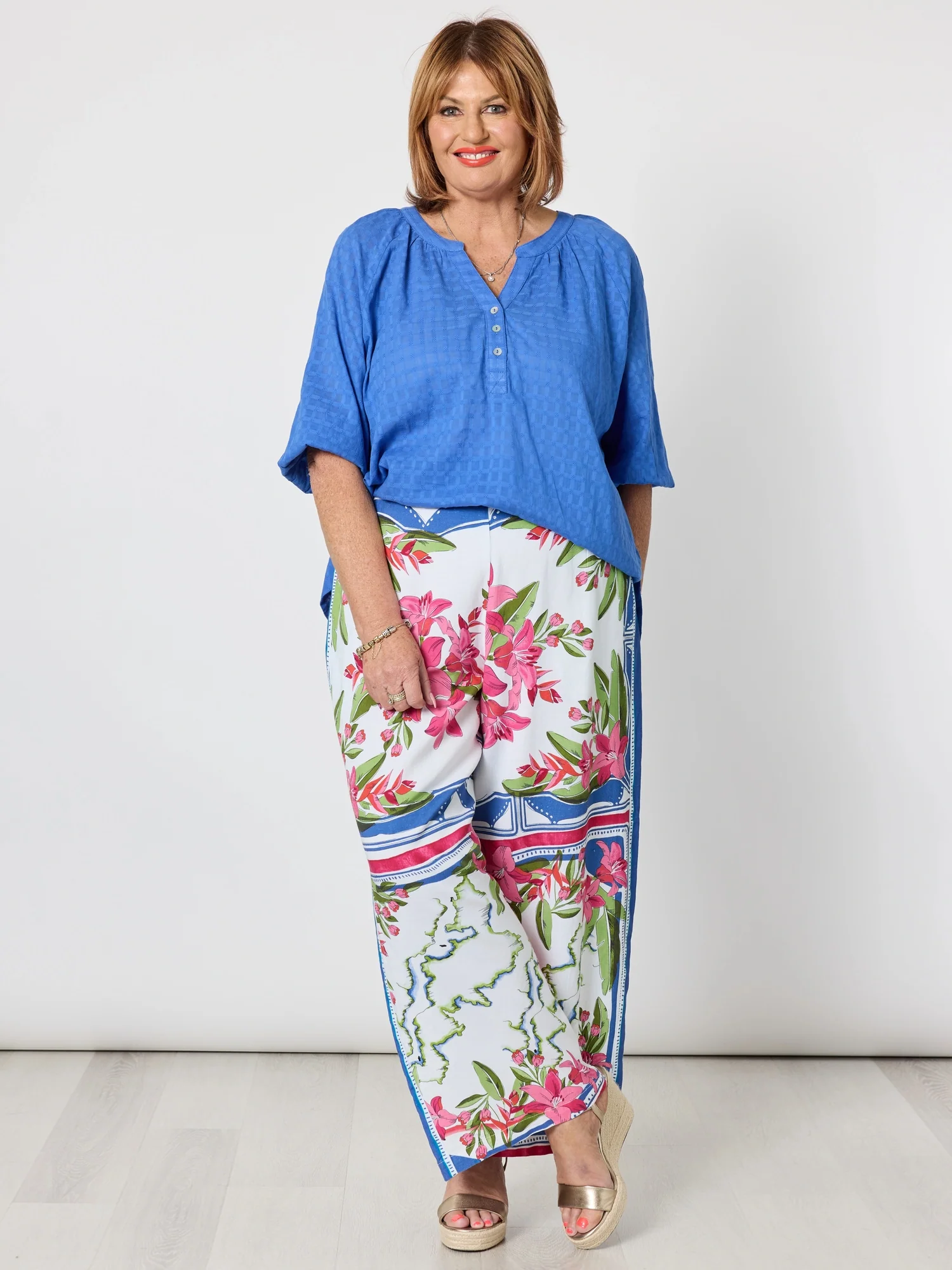 Monaco Floral Print Wide Leg Pant - Sardinia Blue Multi