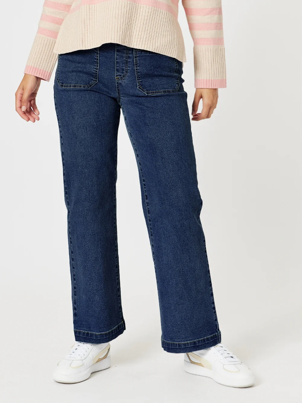 Carpenter Stretch Wide Leg Pull On Denim Jean - Dark Denim