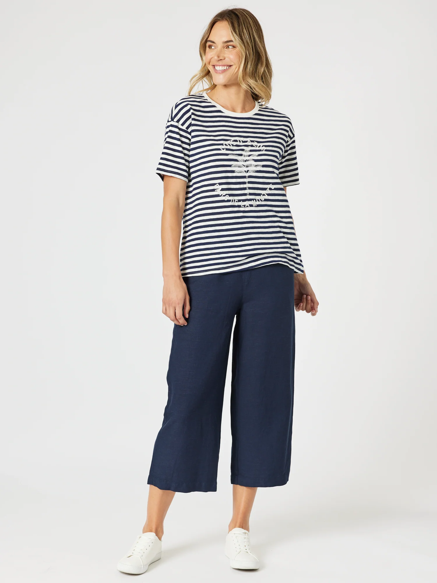 Cote d'Azur Stripe Print Tee - Navy/White