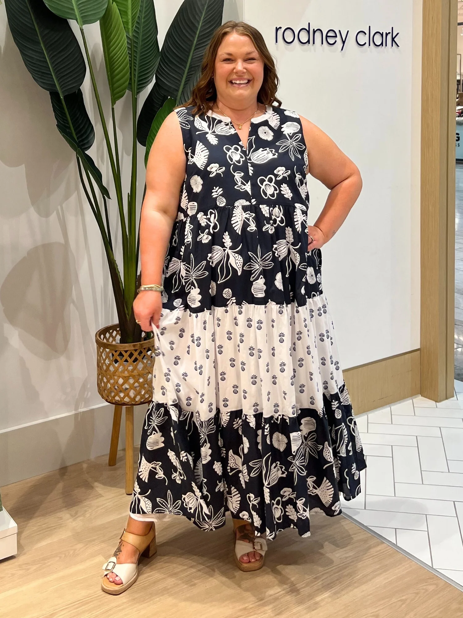 Palm Springs Floral Print Dress - Navy/White