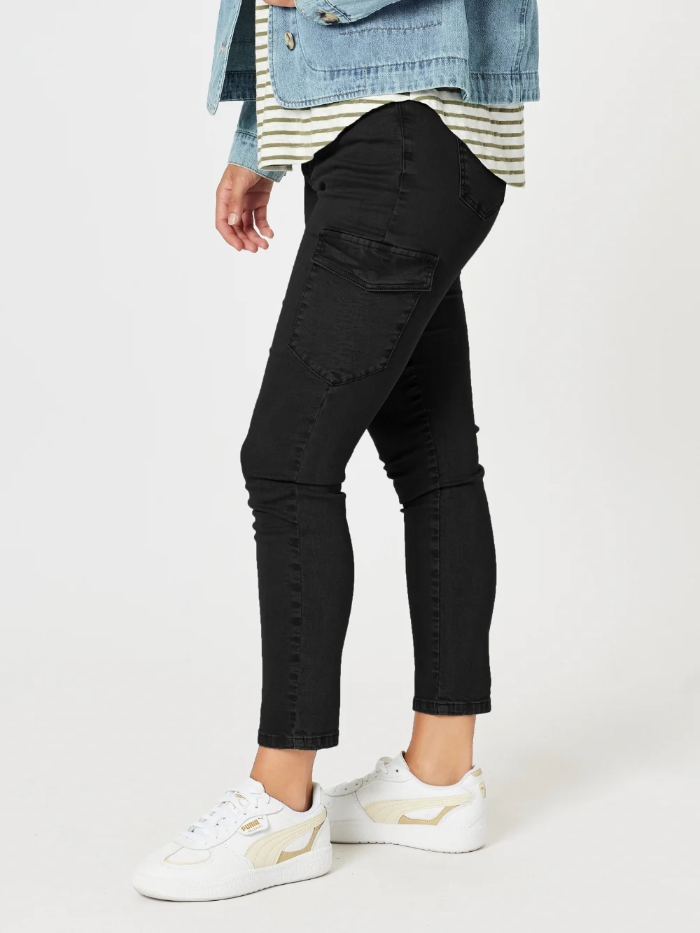 Paige Cargo Slim Leg Jean - Black
