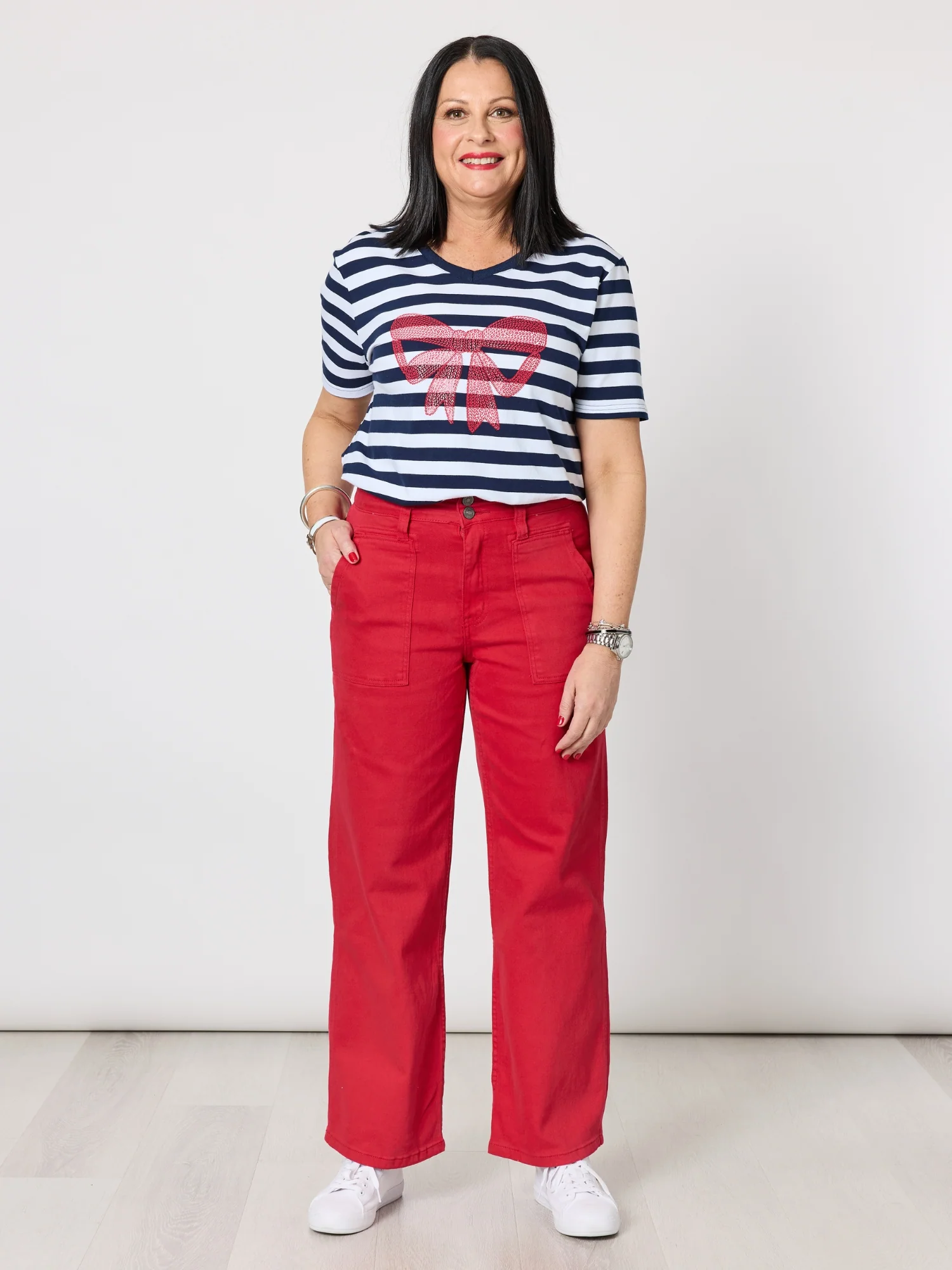 Hudson High Rise Wide Leg Jean - Red