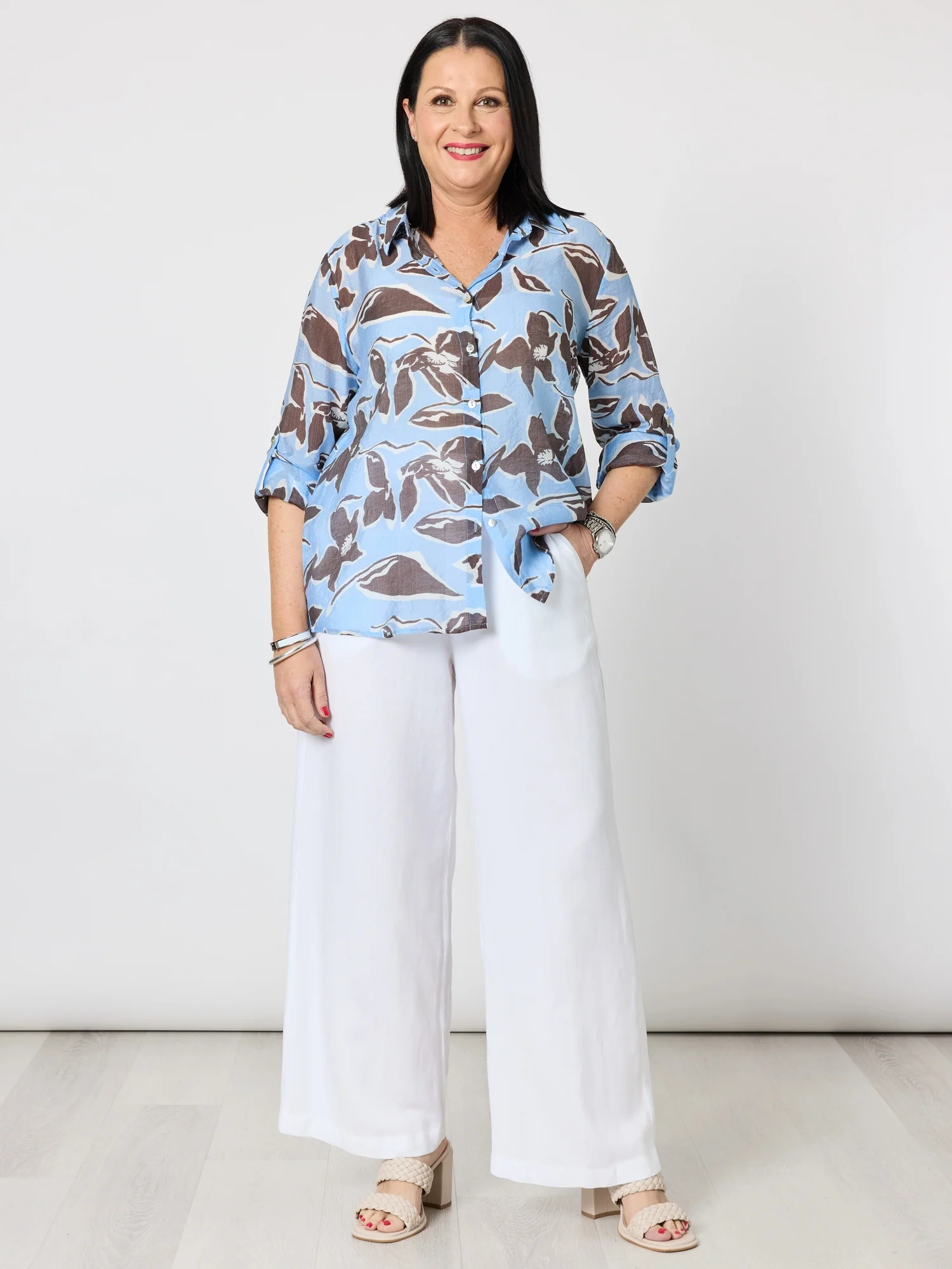 Kensington Floral Print Sheer Shirt - Blue Koko