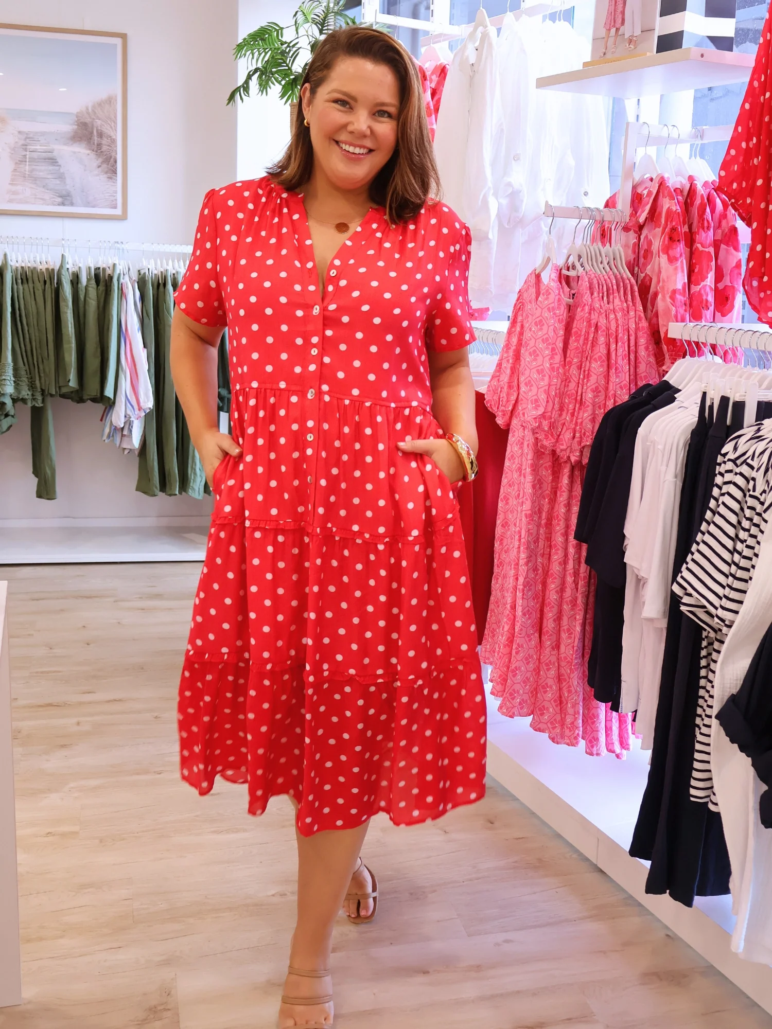 French Rose Spot Print Dress - Red/White