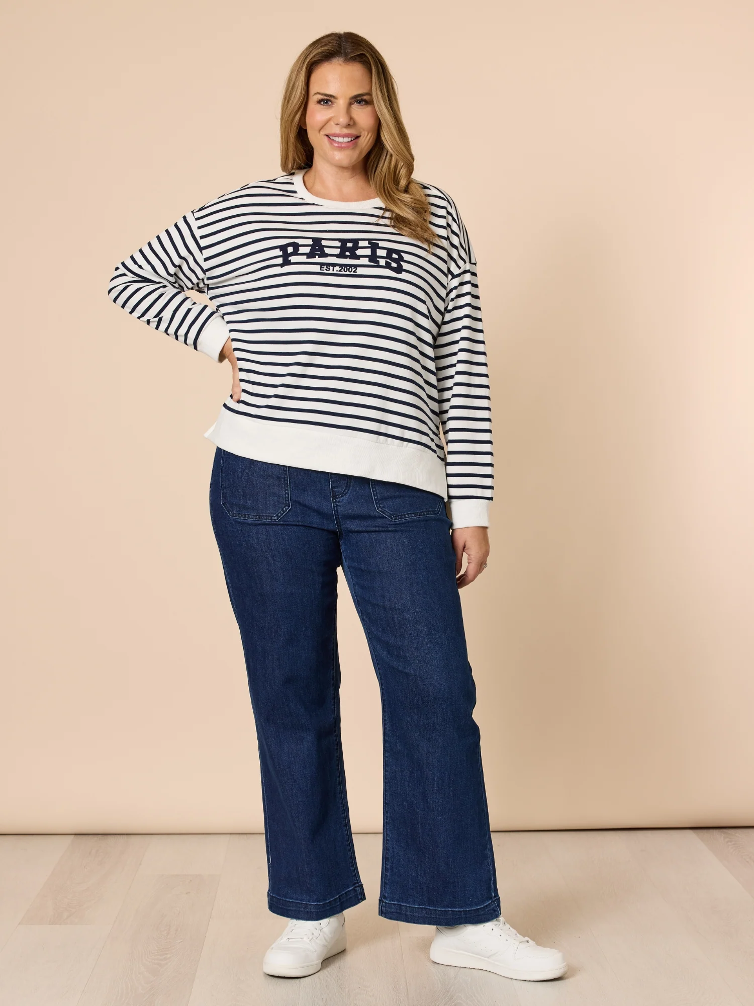 Paris Stripe Print Sweatshirt - Navy/White