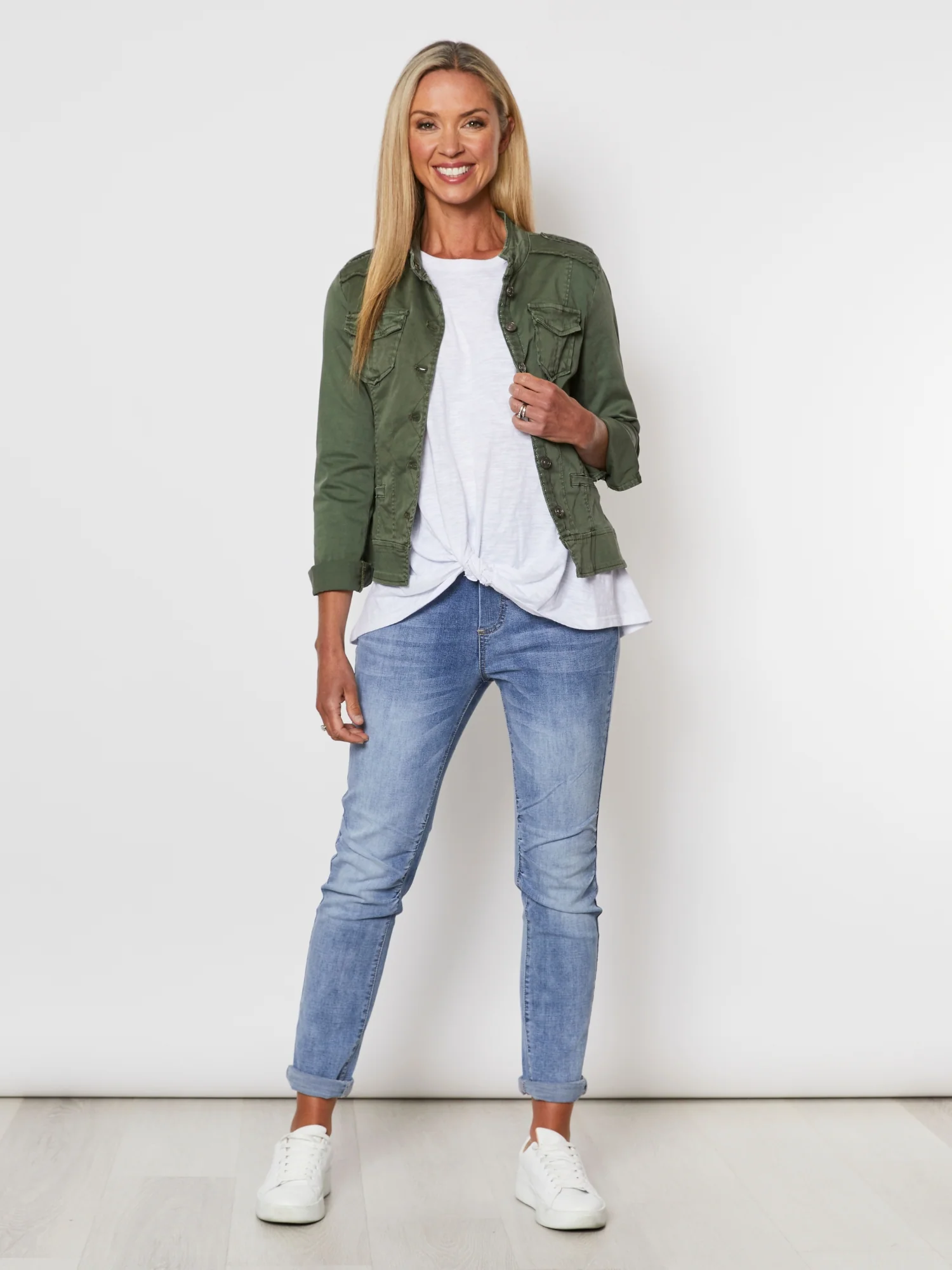 Military Style Denim Jacket - Khaki