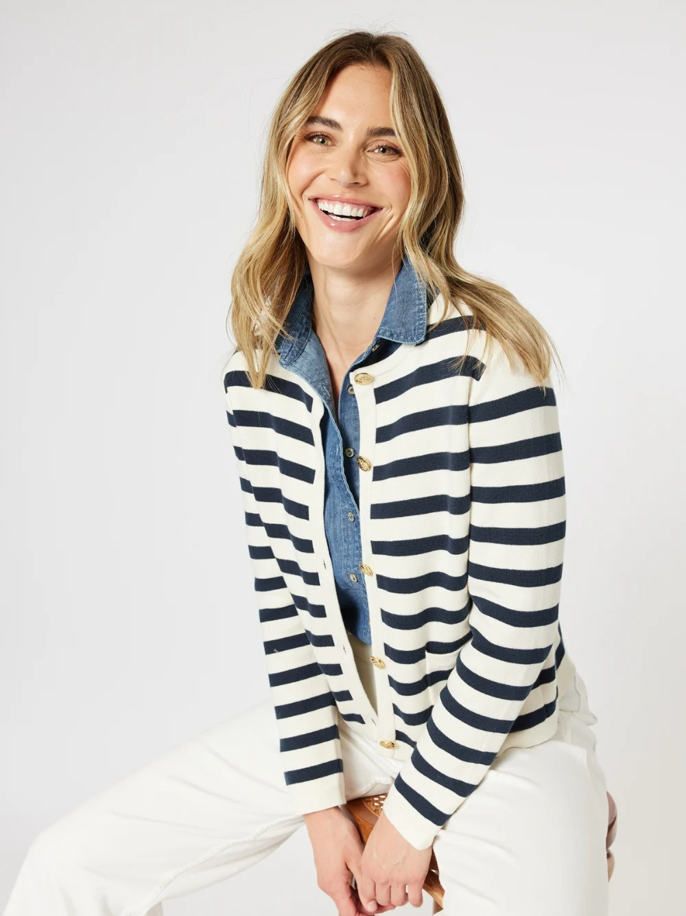 Cape Town Stripe Print Cardigan - Navy/Ivory
