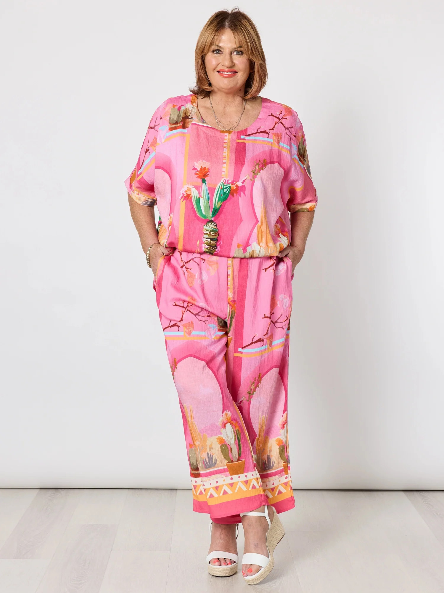 The Tulum Print Wide Leg Pant - Pink/Multi